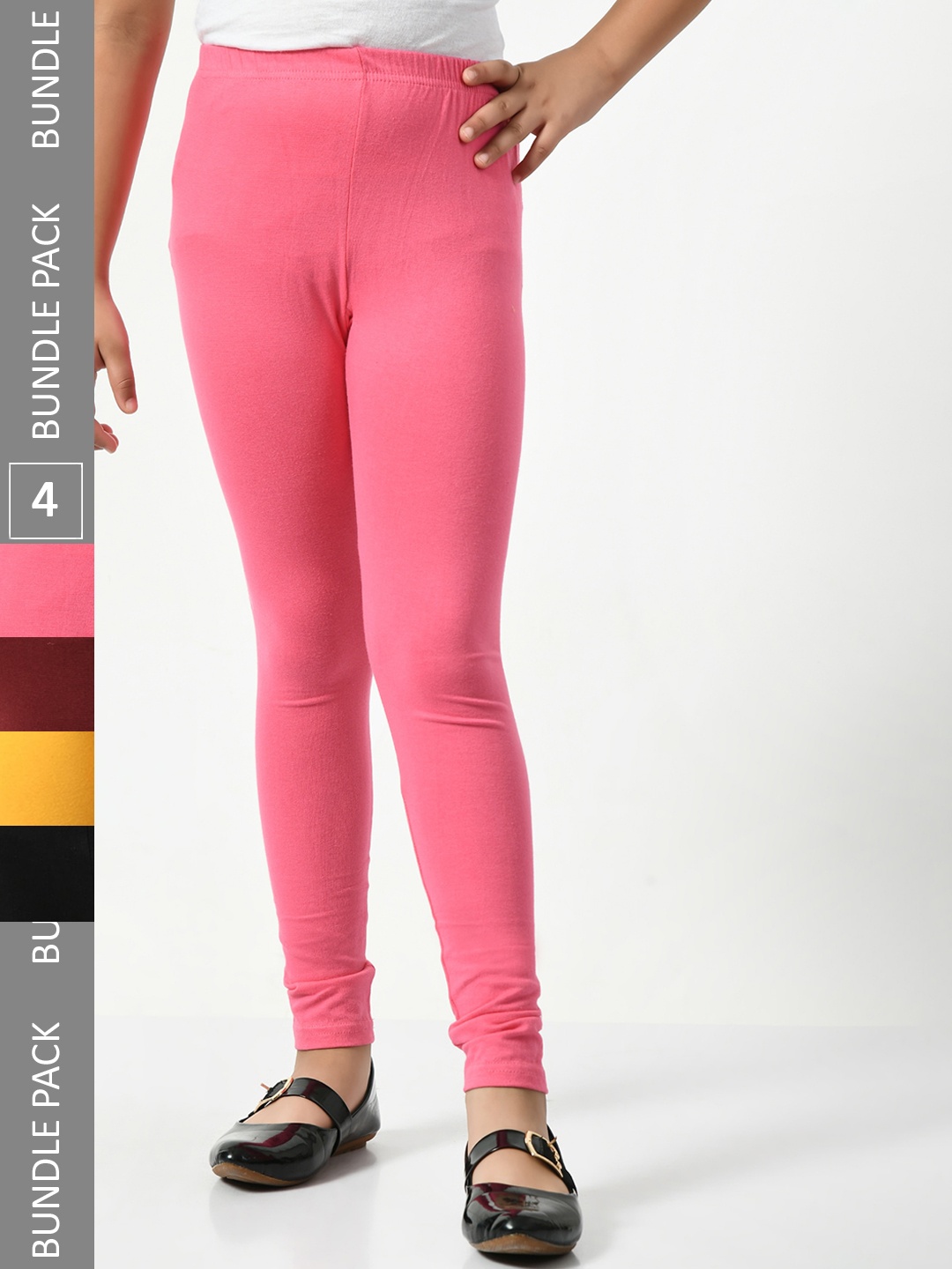 

BAESD Girls Pack Of 4 Churidar-Length Leggings, Pink