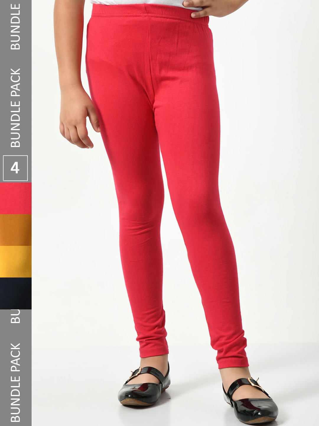 

BAESD Girls Pack Of 4 Churidar-Length Super Soft Cotton Lycra Leggings, Coral