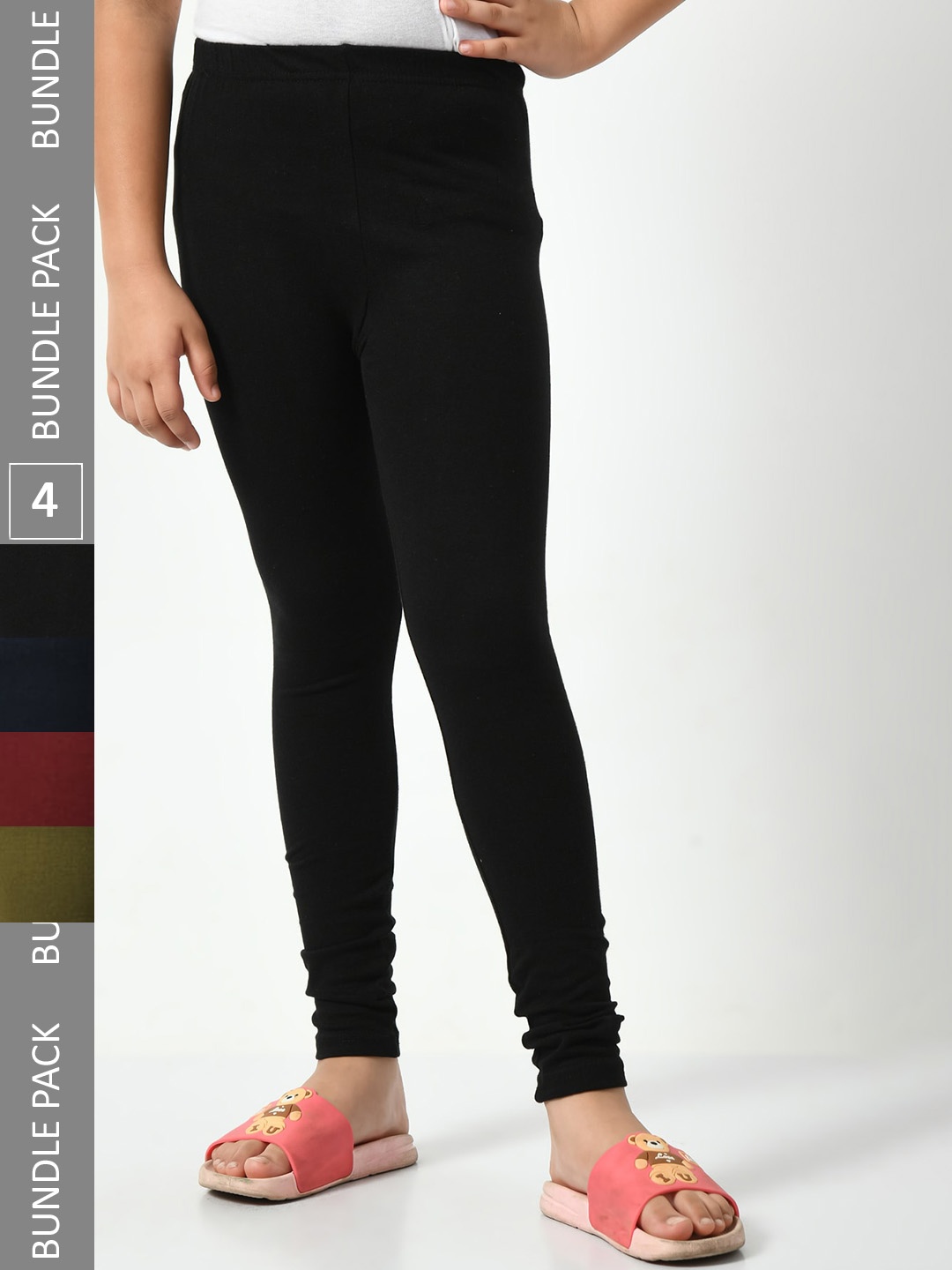 

BAESD Girls Pack Of 4 Churidar Length Cotton Leggings, Black
