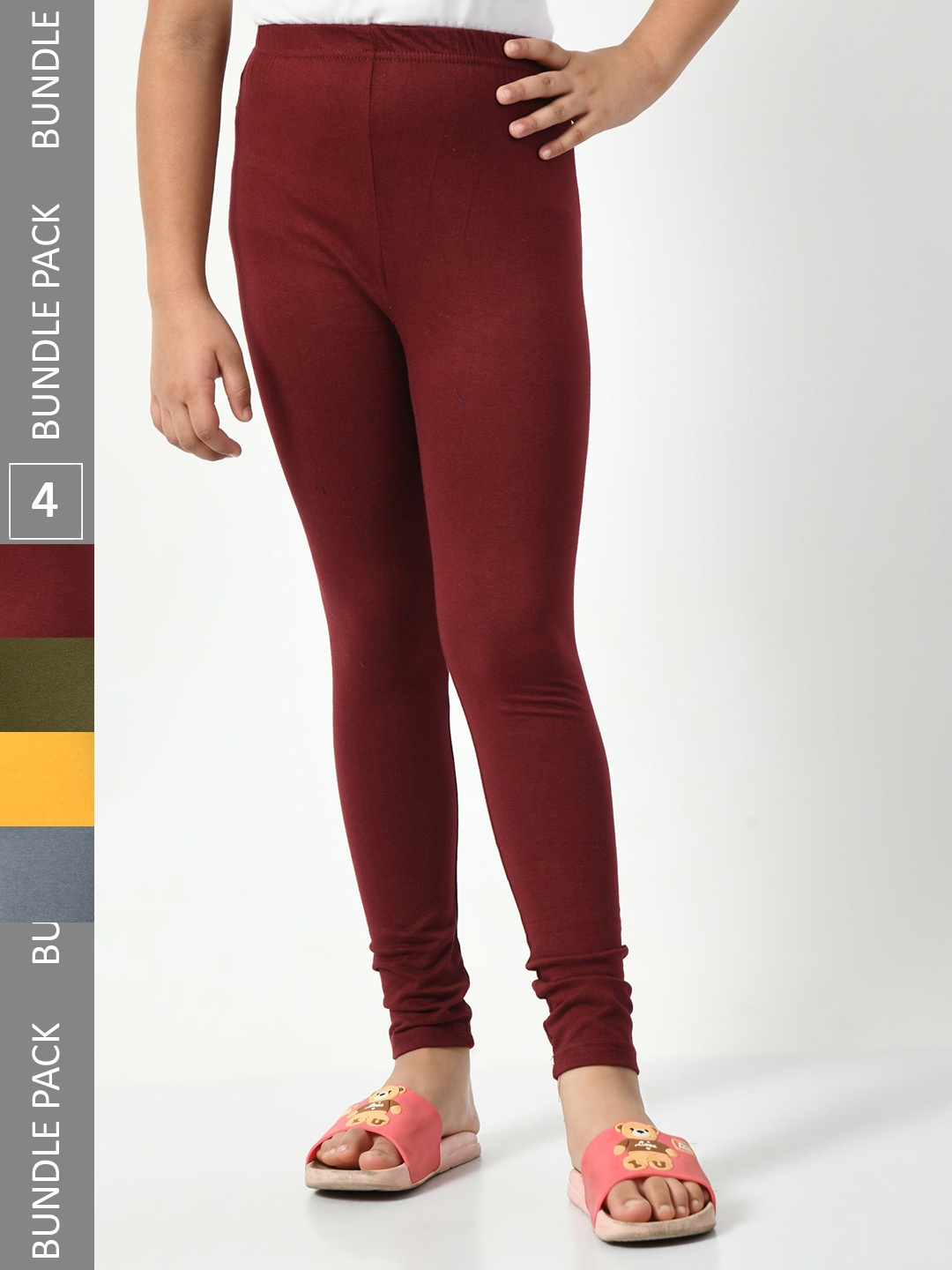

BAESD Girls Pack Of 4 Churidar-length Leggings, Maroon