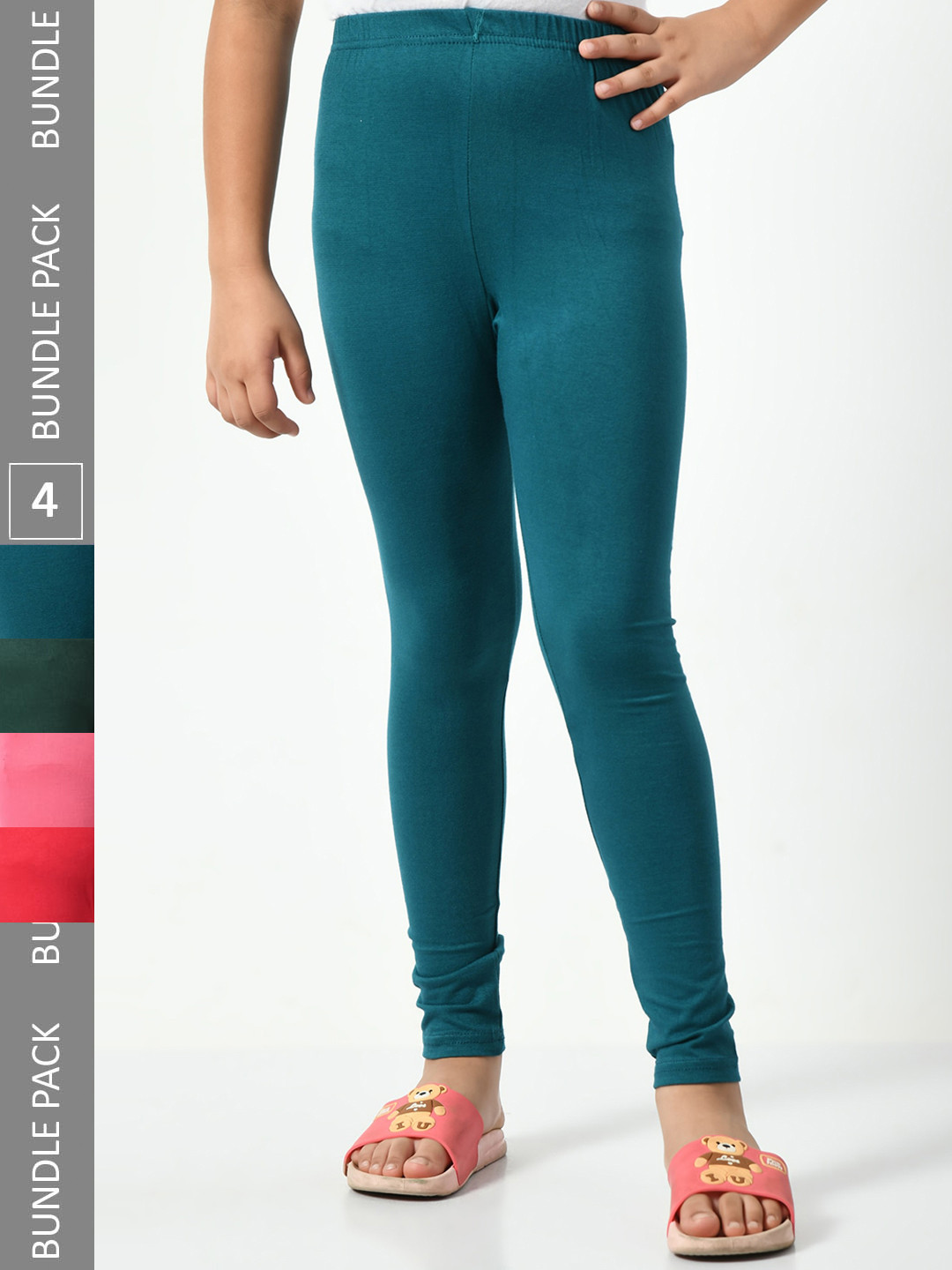 

BAESD Girls Pack Of 4 Churidar-Length Super Soft Cotton Lycra Leggings, Teal