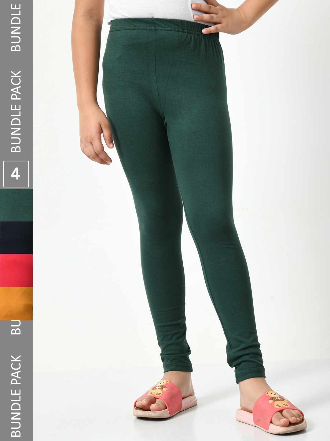 

BAESD Girls Pack Of 4 Churidar Length Leggings, Green