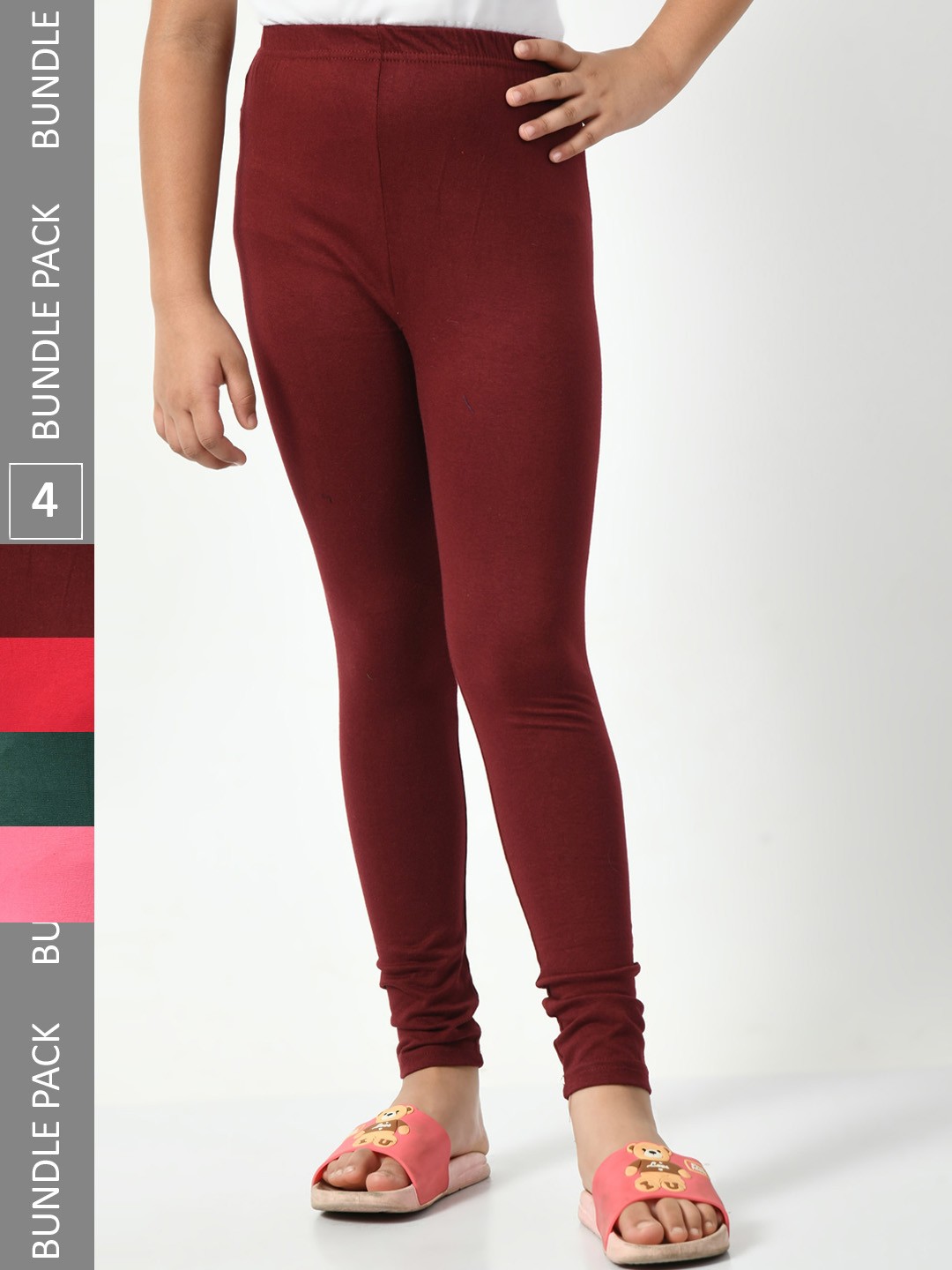 

BAESD Girls Pack Of 4 Churidar-Length Leggings, Maroon