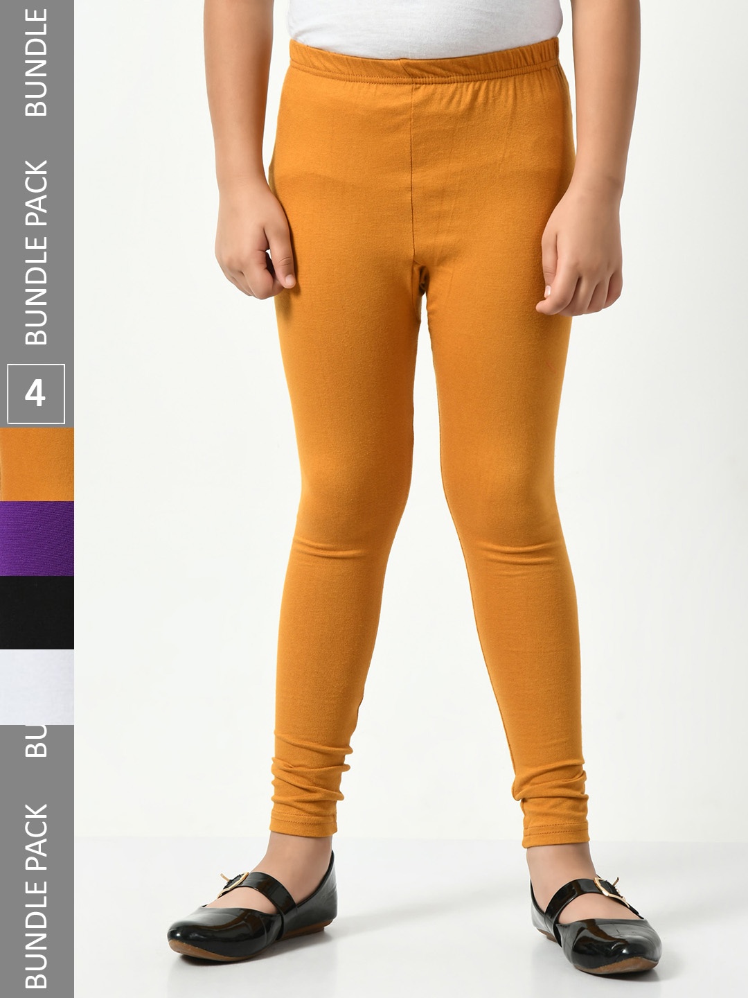 

BAESD Girls Pack Of 4 Churidar-Length Leggings, Mustard