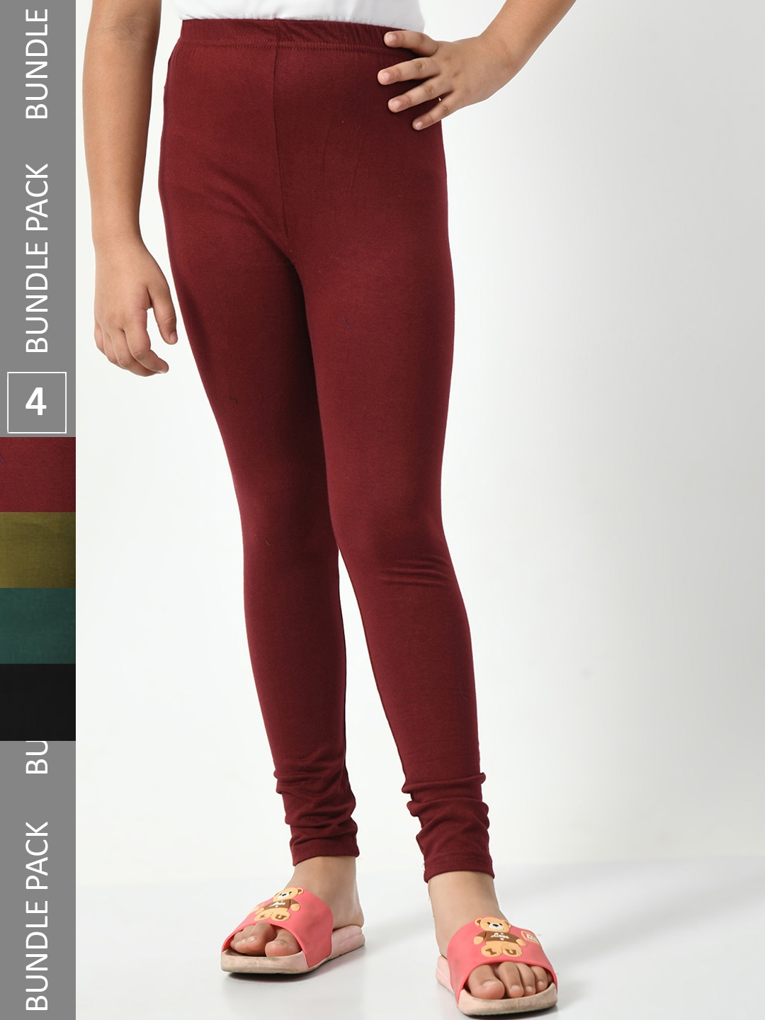

BAESD Girls Pack Of 4 Churidar-Length Cotton Lycra Leggings, Maroon