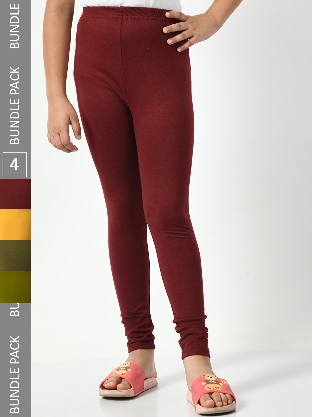 

BAESD Girls Pack Of 4 Churidar-Length Leggings, Maroon