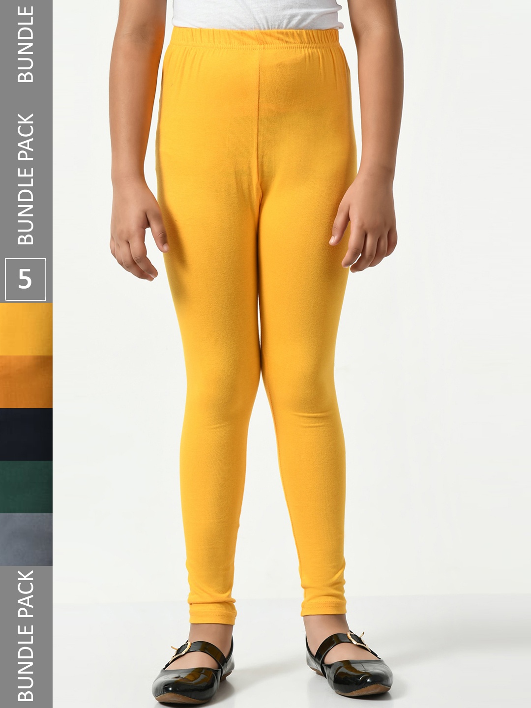 

BAESD Girls Pack Of 5 Churidar-length Super Soft Cotton Lycra Leggings, Yellow