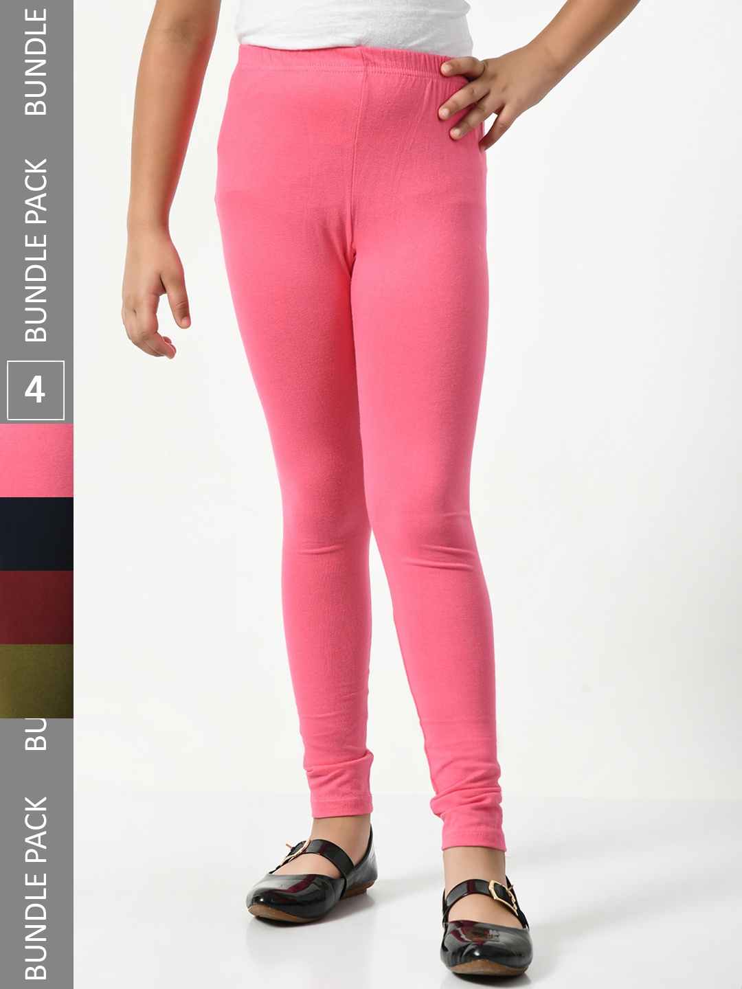 

BAESD Girls Pack Of 4 Churidar-Length Leggings, Pink