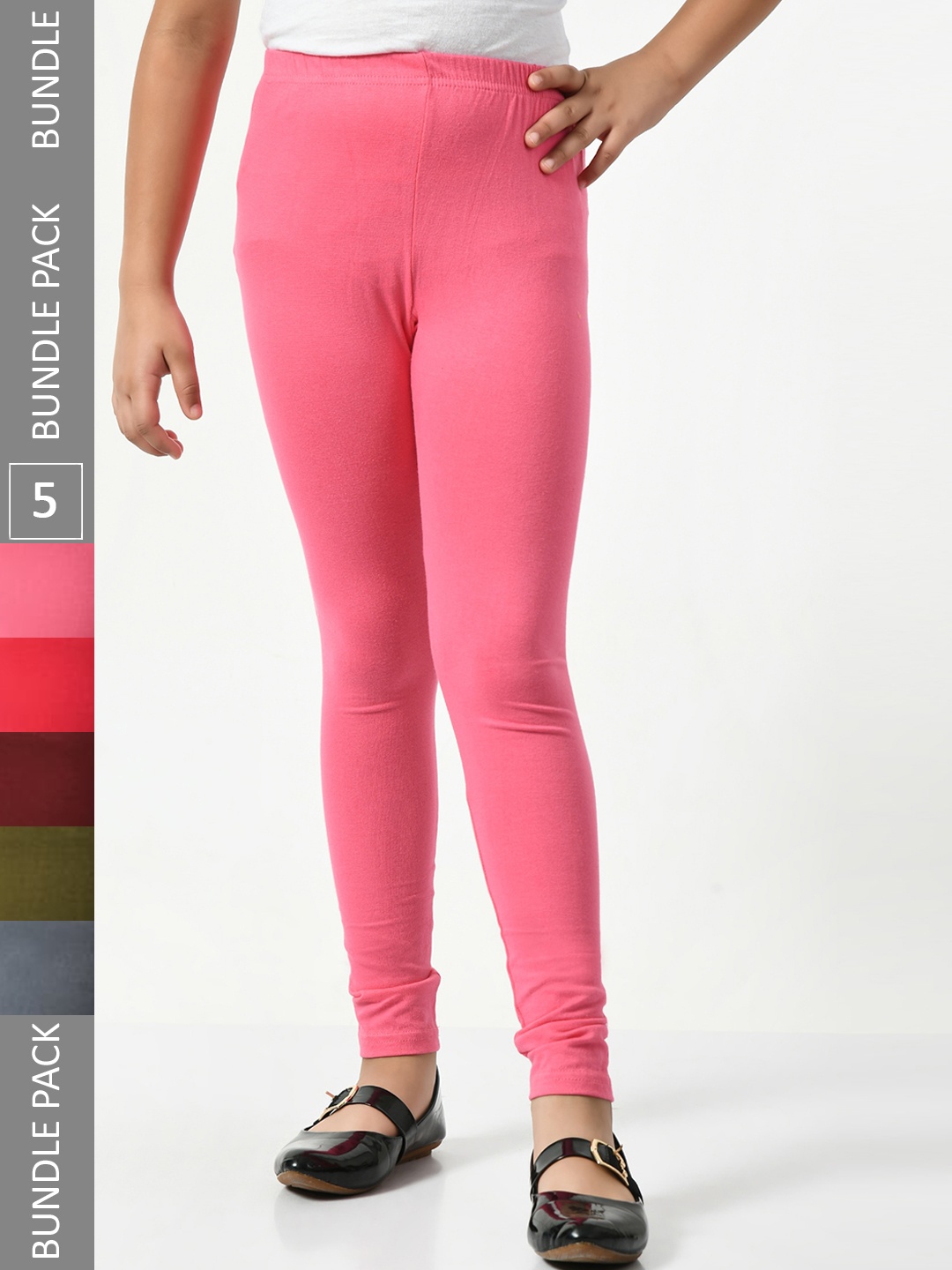 

BAESD Girls Pack Of 5 Mid-Rise Churidar-Length Leggings, Pink