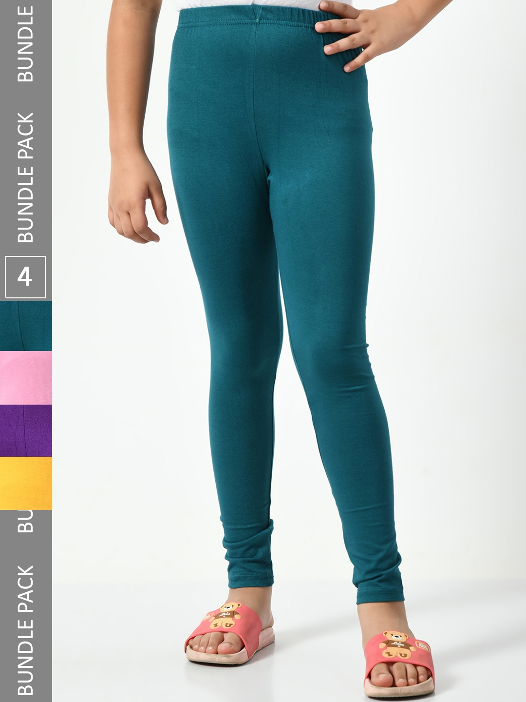 

BAESD Girls Pack of 4 Churidar-Length Leggings, Teal