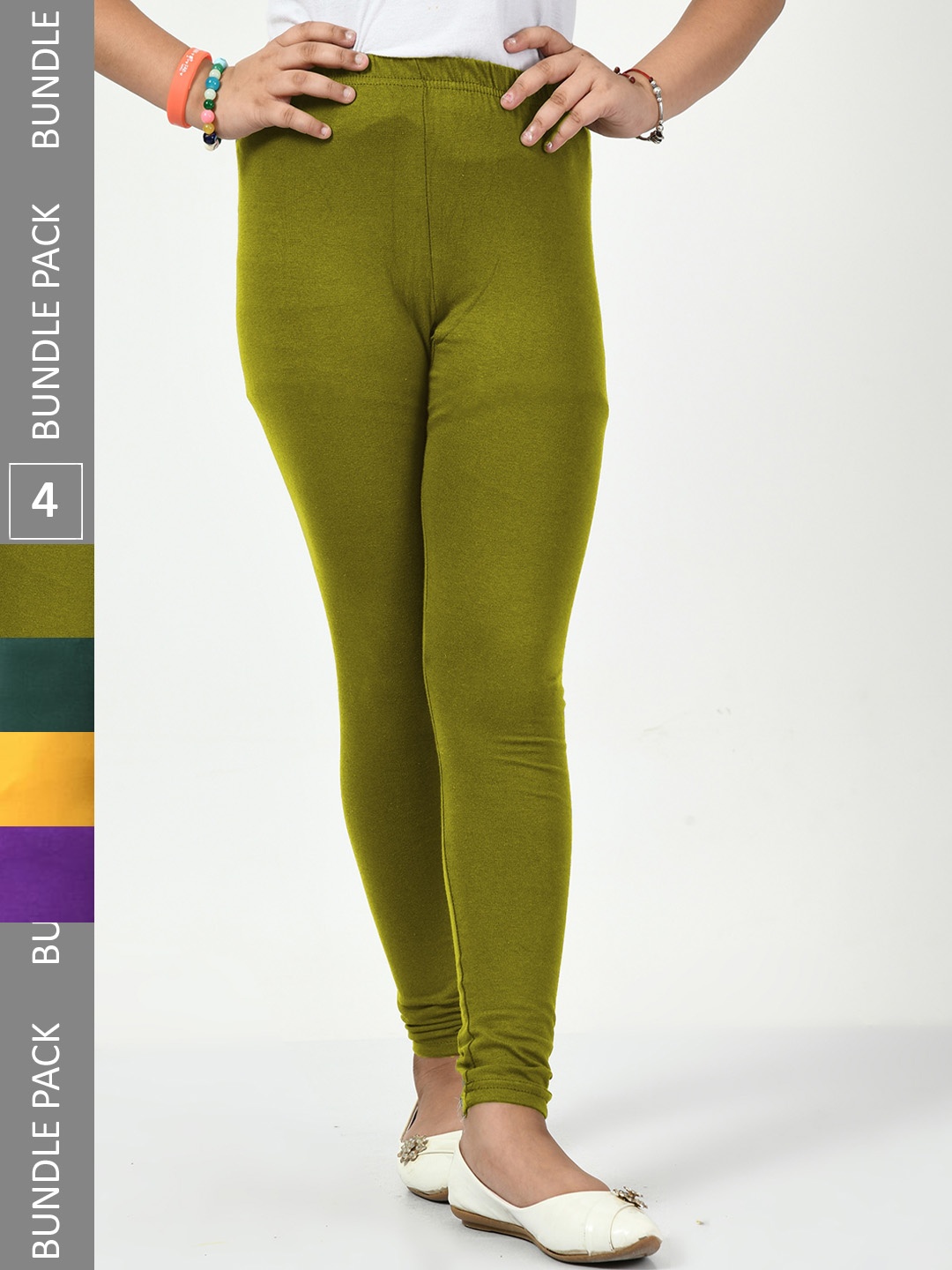 

BAESD Girls Pack Of 4 Churidar Length Cotton Leggings, Yellow