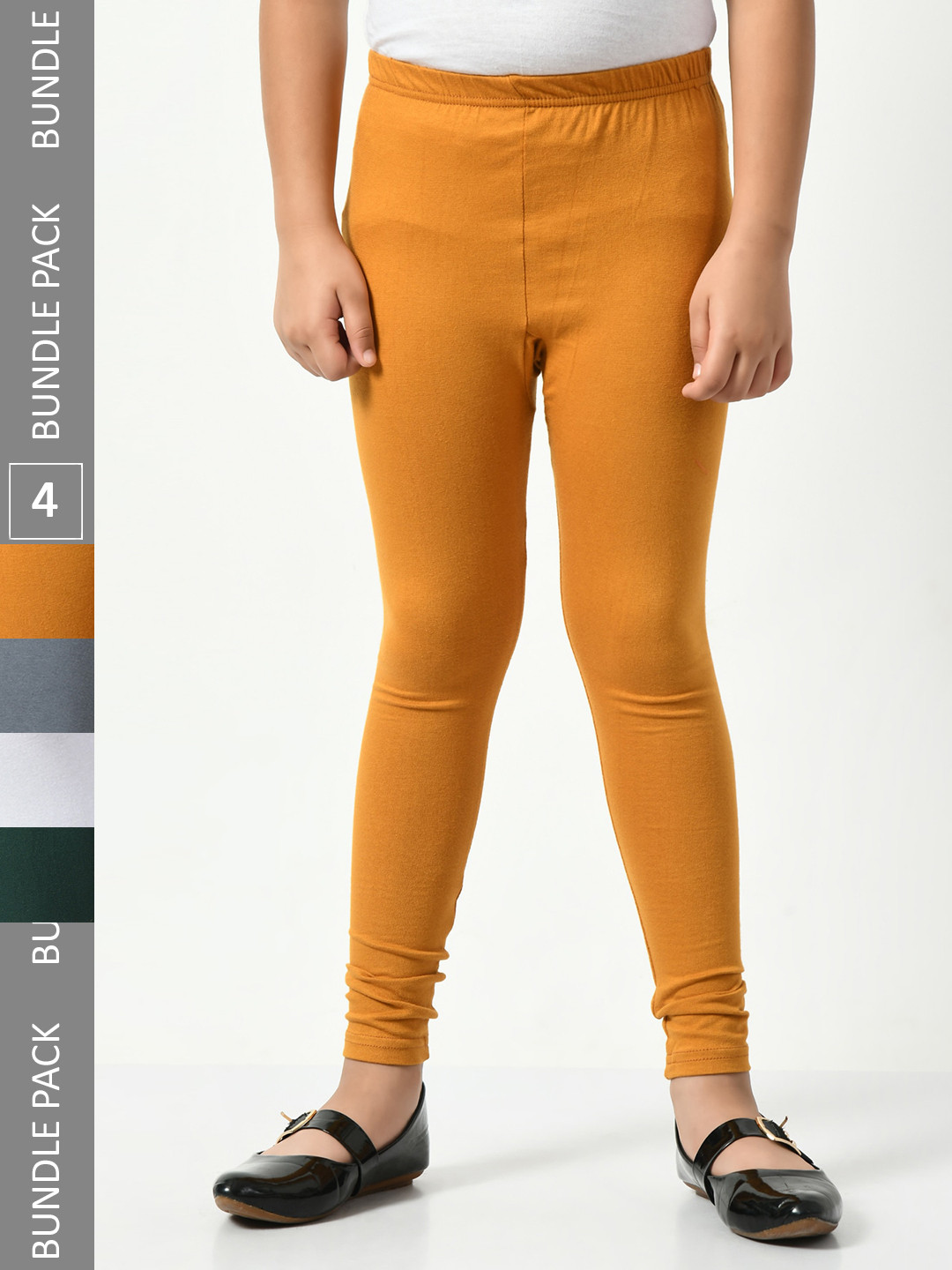 

BAESD Girls Pack Of 4 Mid-Rise Churidar-Length Leggings, Mustard