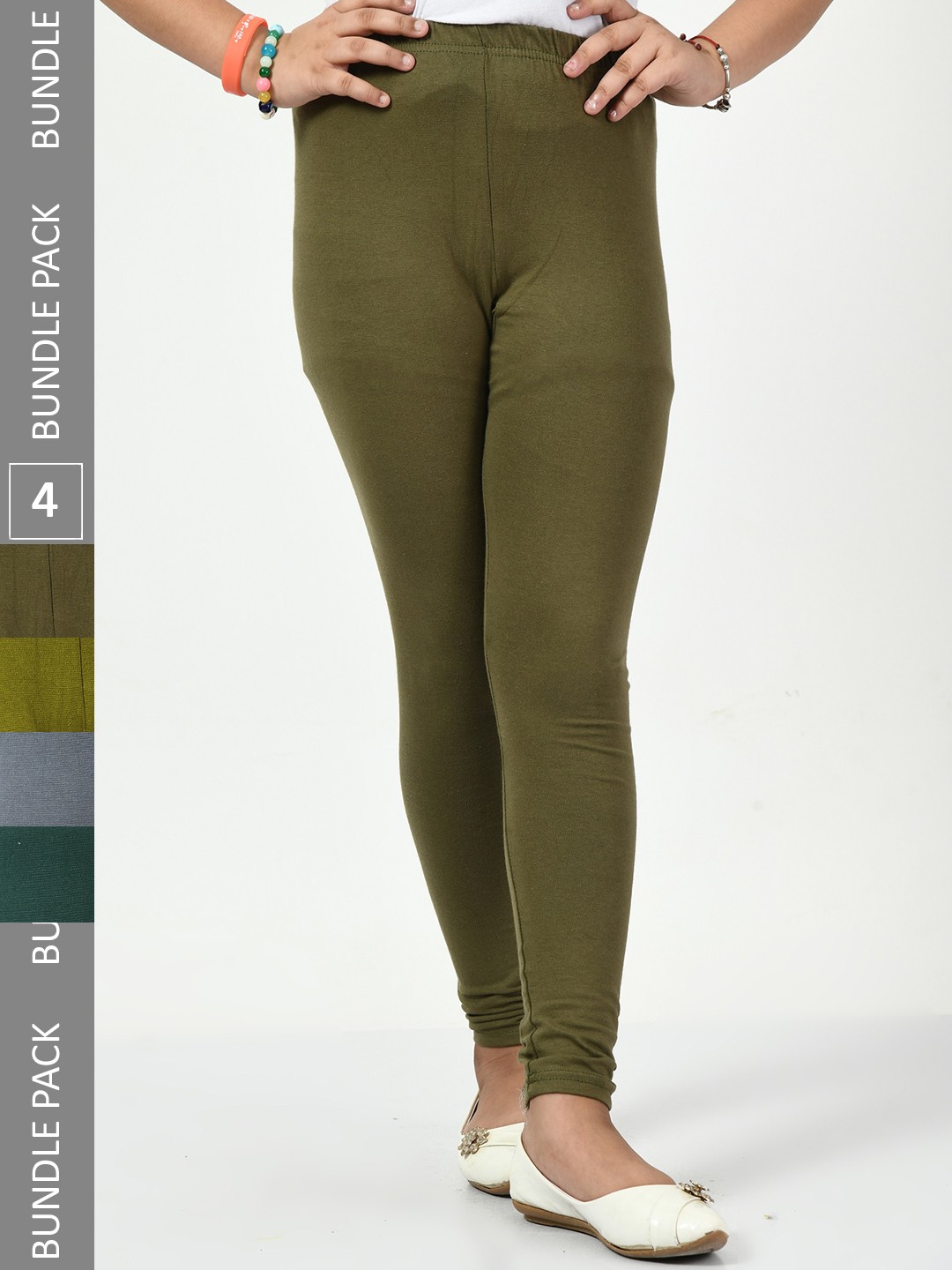 

BAESD Girls Pack Of 4 Churidar-Length Leggings, Olive