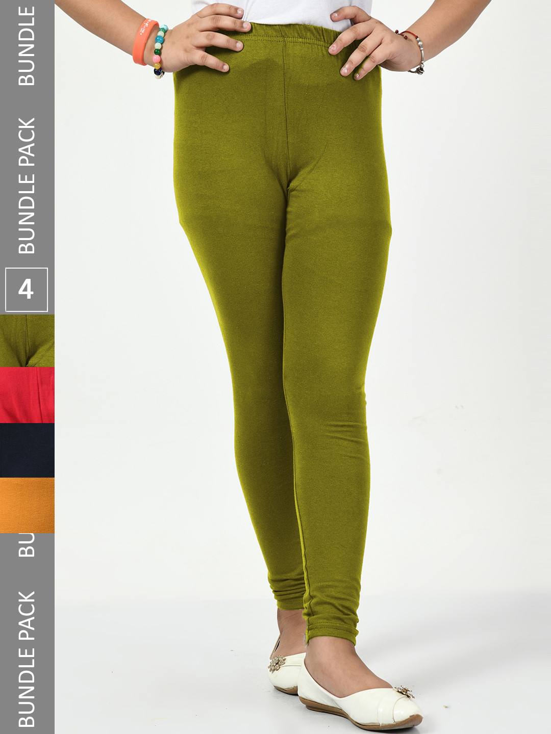 

BAESD Girls Pack of 4 Cotton Ankle-Length Cotton Leggings, Green