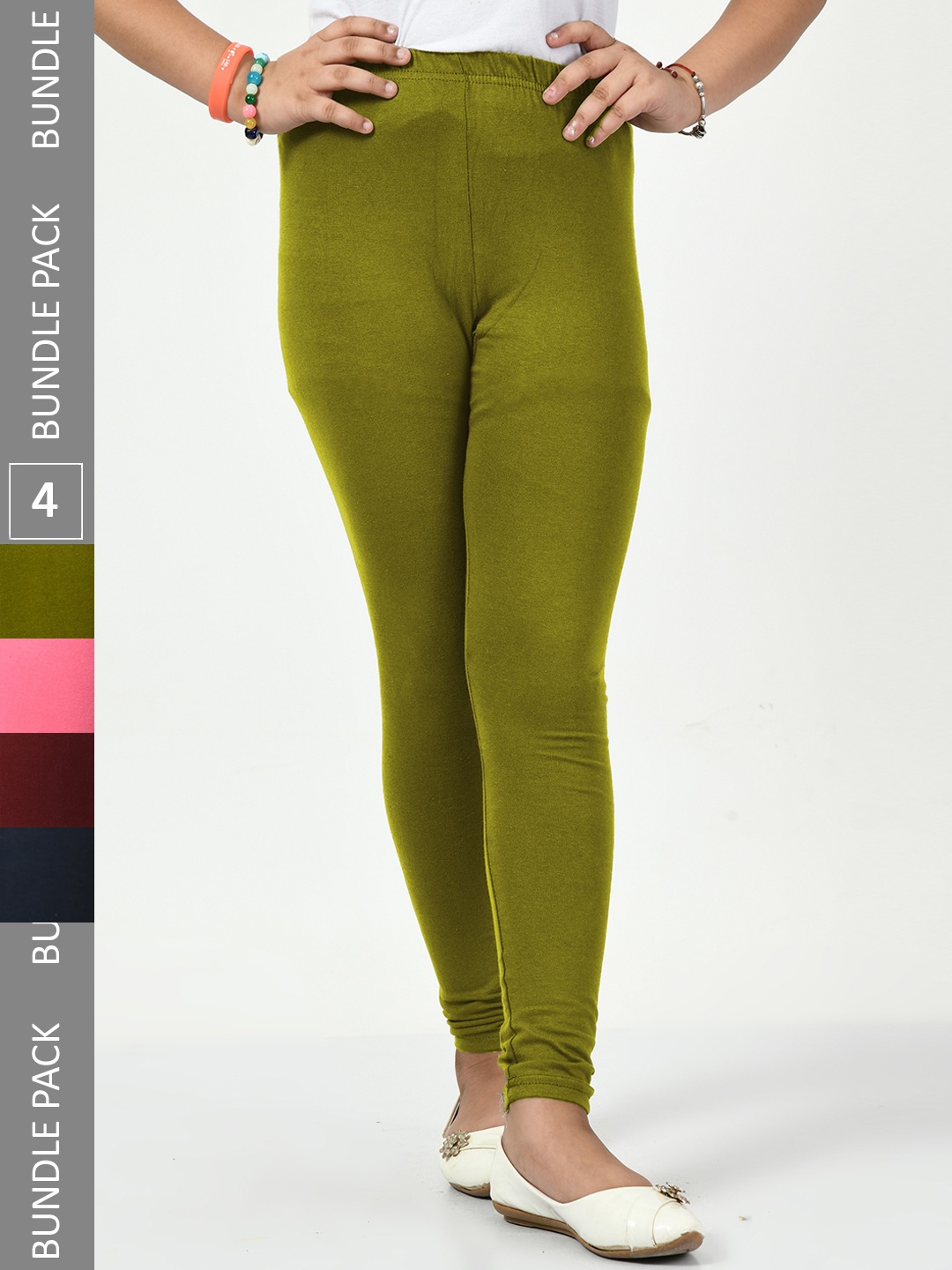 

BAESD Girls Pack Of 4 Churidar-Length Leggings, Olive