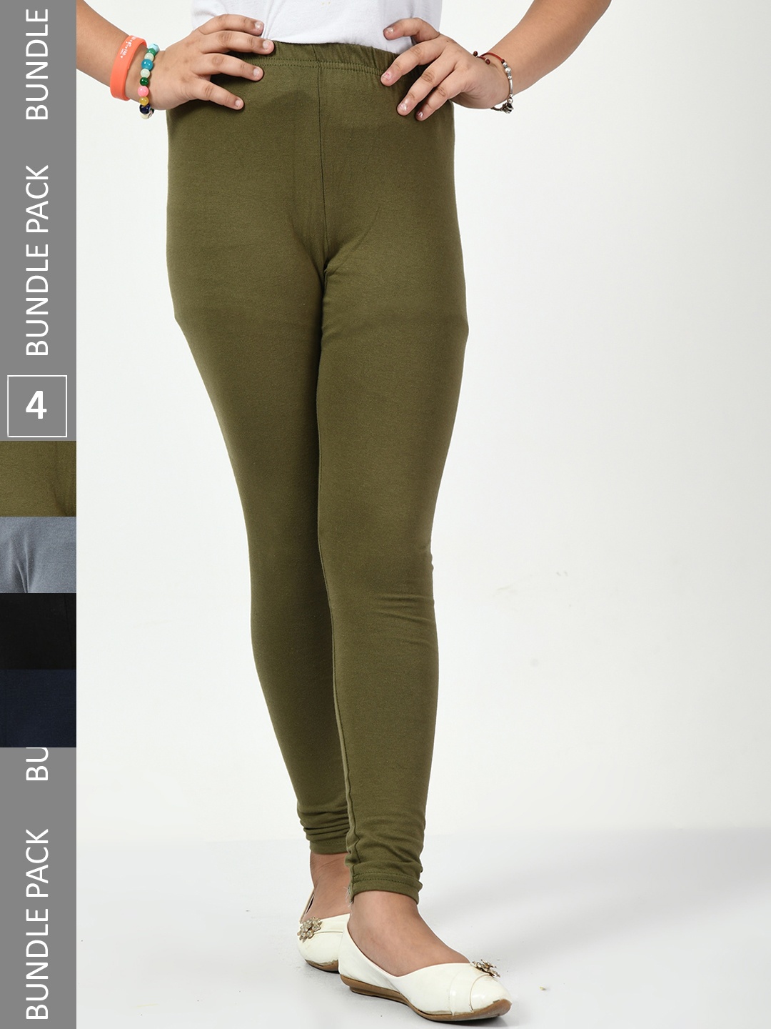 

BAESD Girls Pack Of 4 Churidar Length Leggings, Green