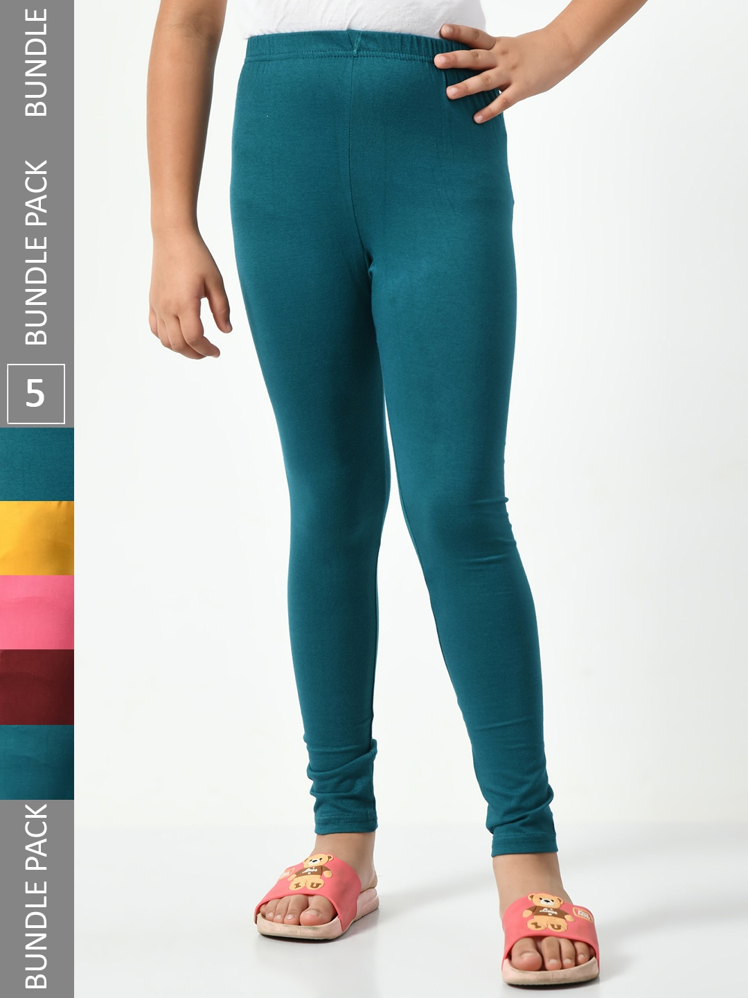

BAESD Girls Pack of 5 Churidar-Length Leggings, Teal