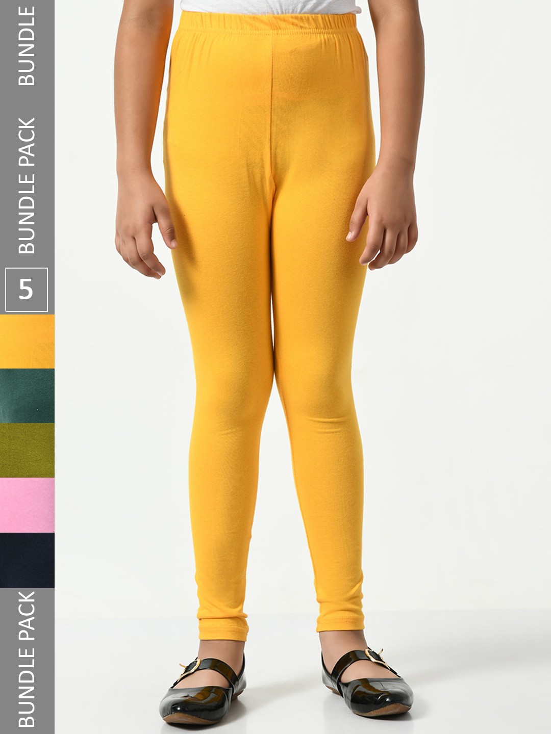 

BAESD Girls Pack Of 5 Super Soft Churidar Length Leggings, Yellow