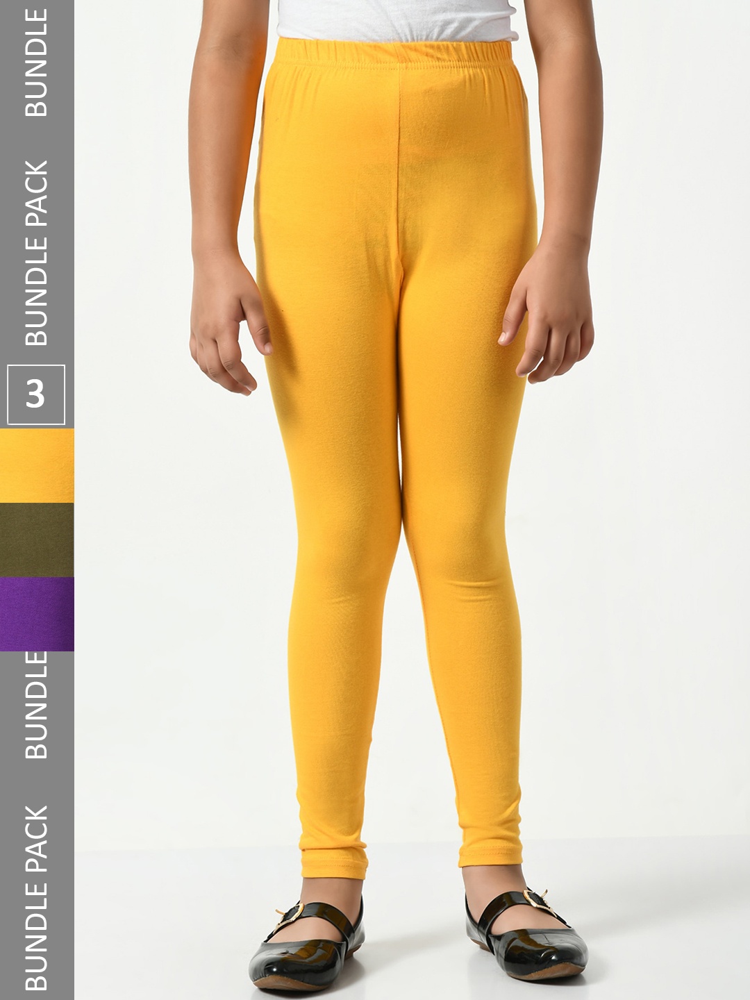 

BAESD Girls Pack Of 3 Mid-Rise Churidar-Length Leggings, Yellow