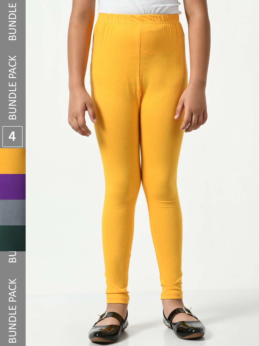 

BAESD Girls Pack Of 4 Mid-Rise Churidar-Length Leggings, Yellow