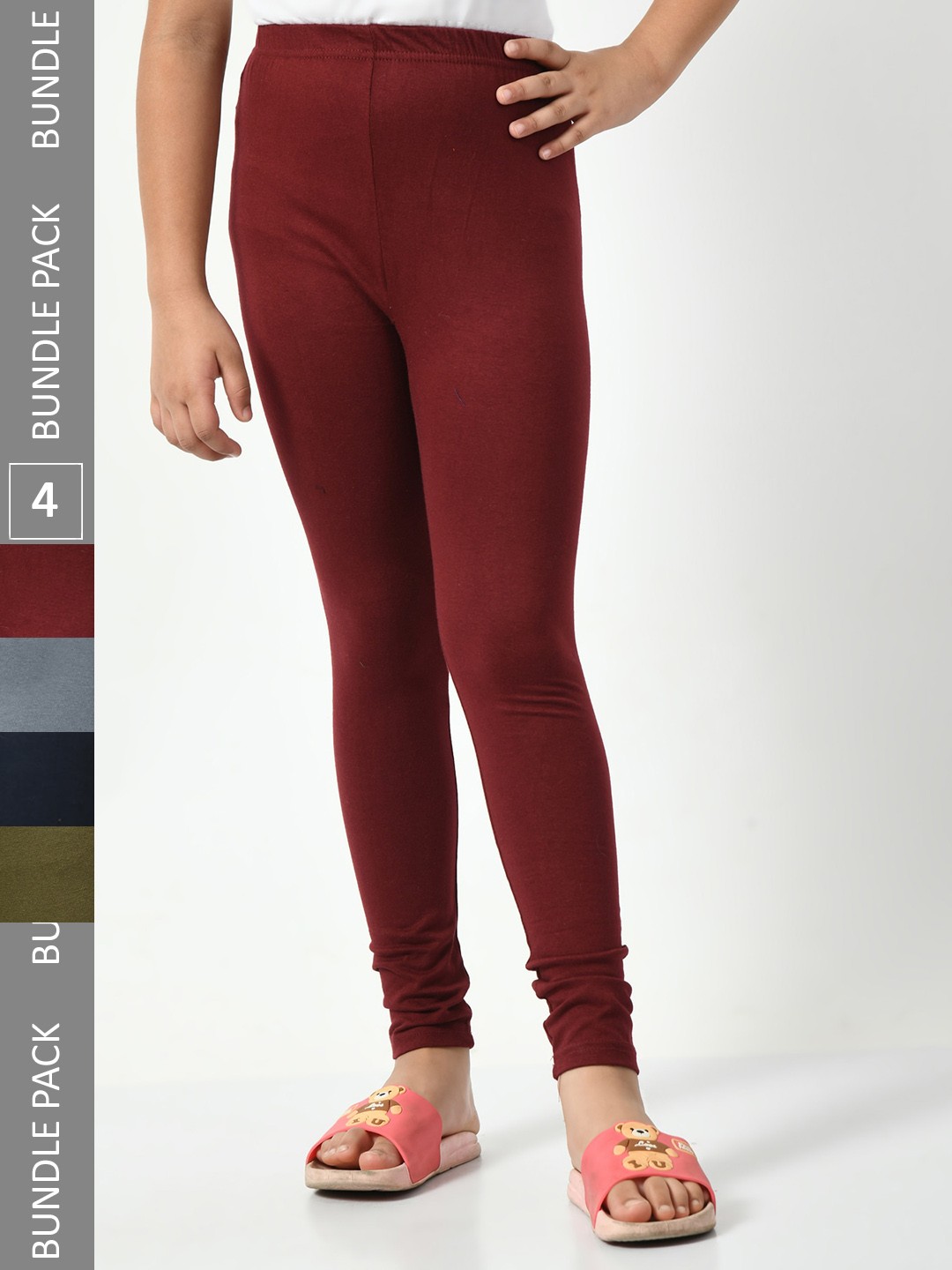 

BAESD Girls Pack Of 4 Churidar Length Leggings, Maroon