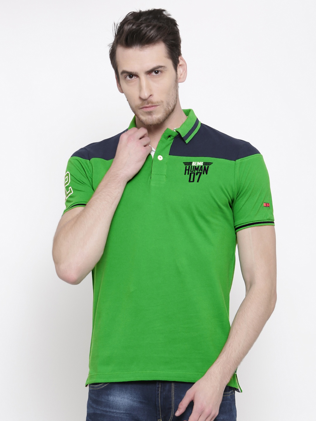 

Being Human Men Green Solid Polo Collar T-shirt