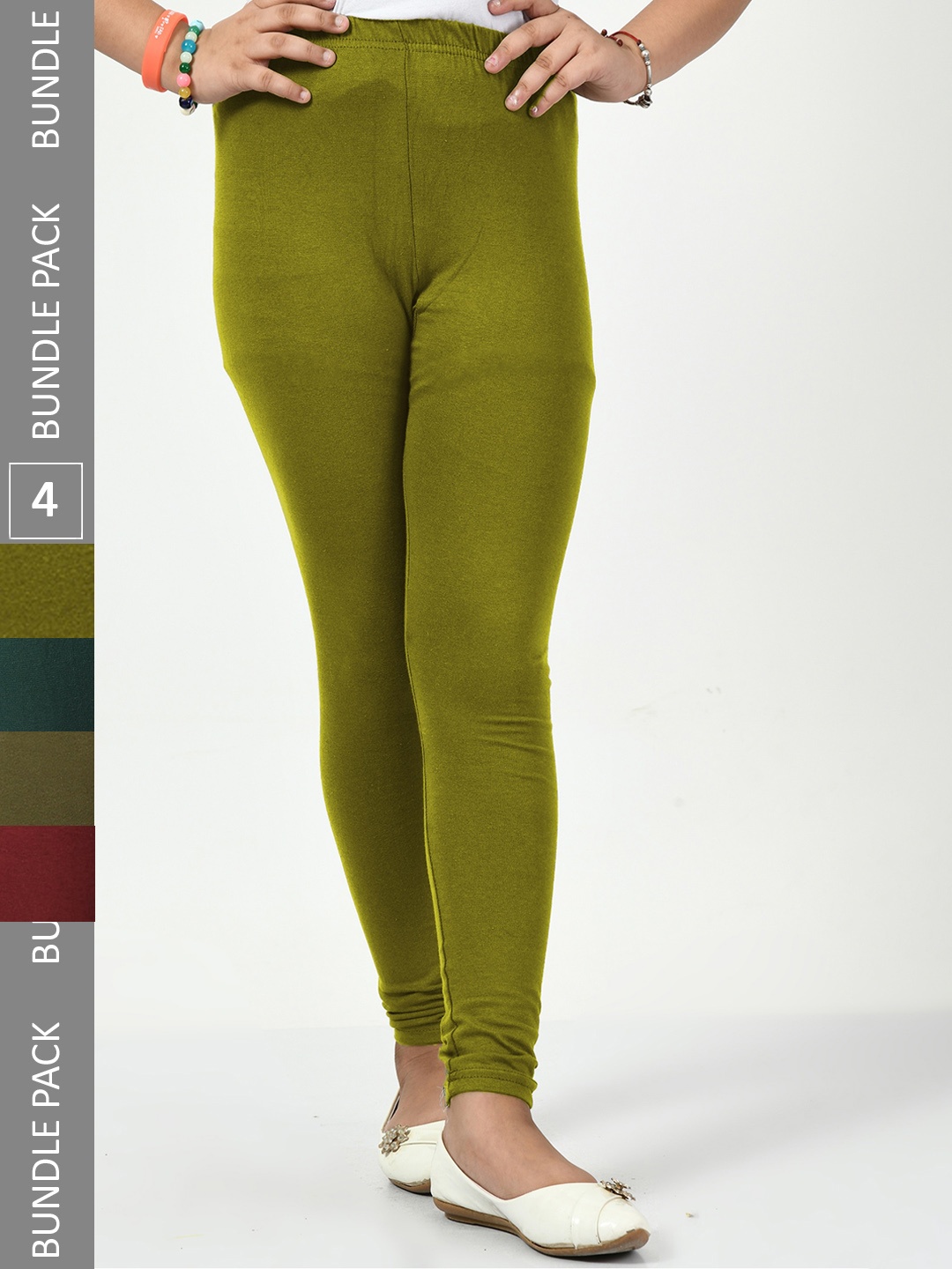 

BAESD Girls Pack Of 4 Churidar-Length Leggings, Olive