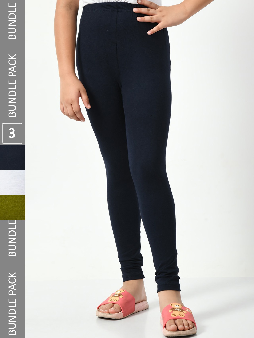 

BAESD Girls Pack Of 3 Churidar Length Leggings, Navy blue