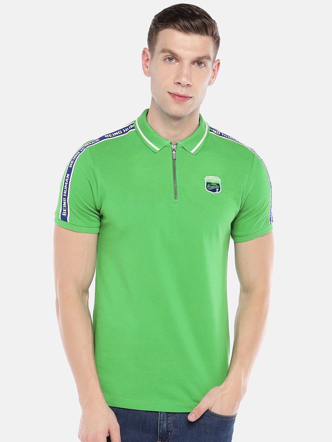 

Being Human Clothing Men Green Solid Polo Collar T-shirt