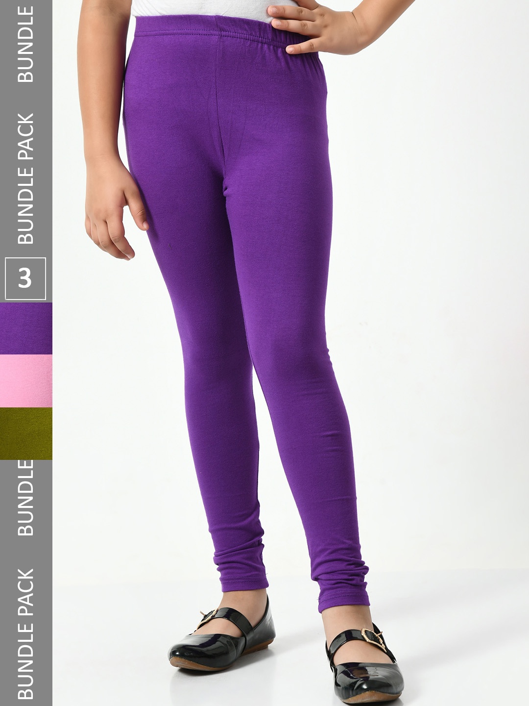 

BAESD Girls Pack Of 3 Churidar Length Leggings, Purple