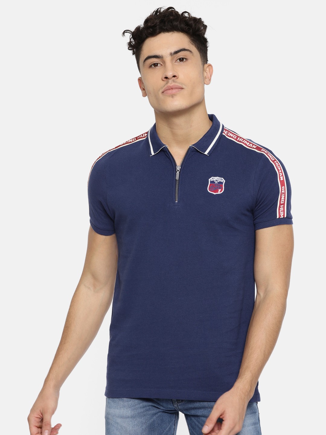 

Being Human Men Navy Solid Pure Cotton T-shirt, Navy blue