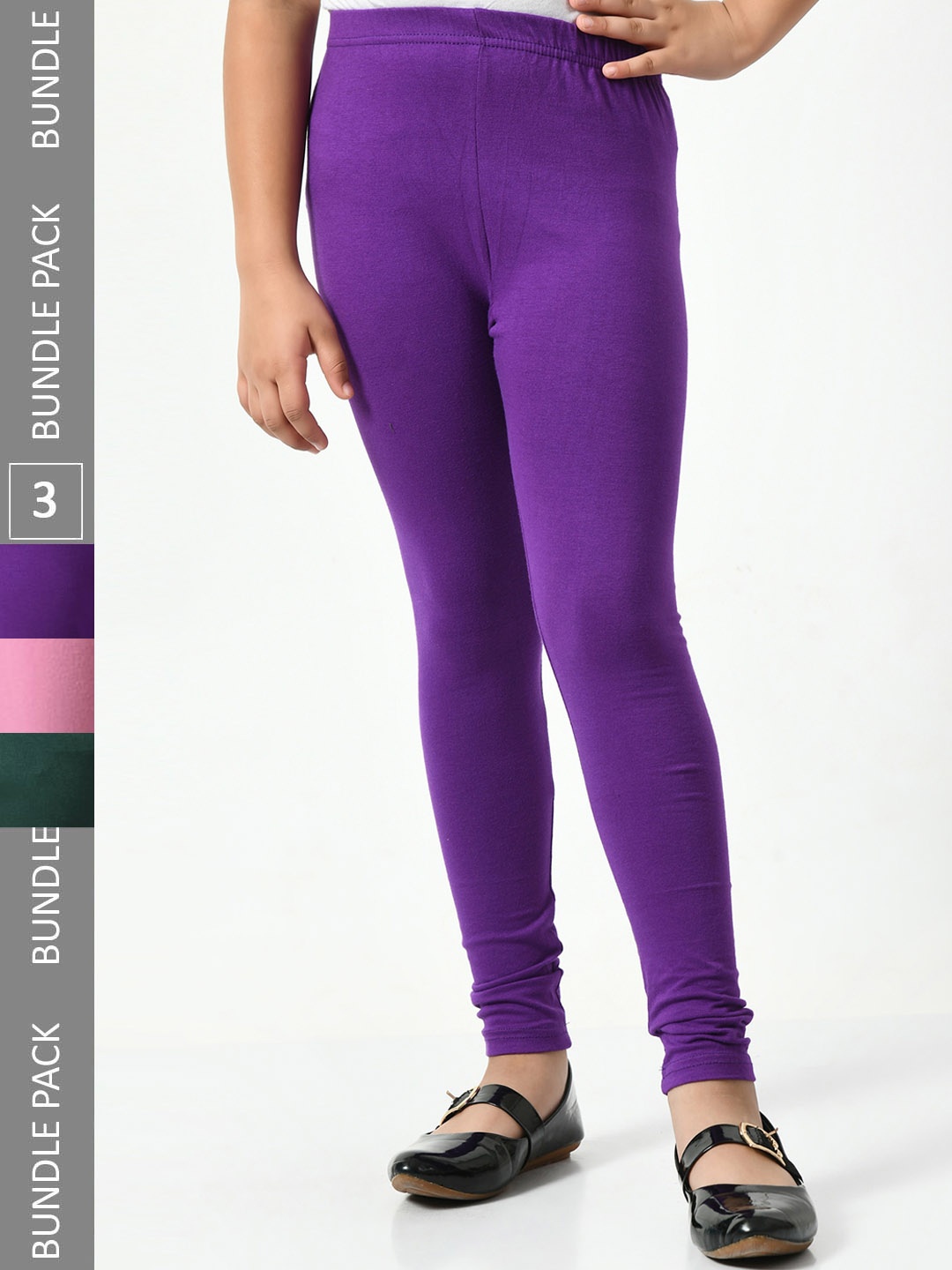 

BAESD Girls Pack Of 3 Super Soft Cotton Lycra Churidar Length Leggings, Purple