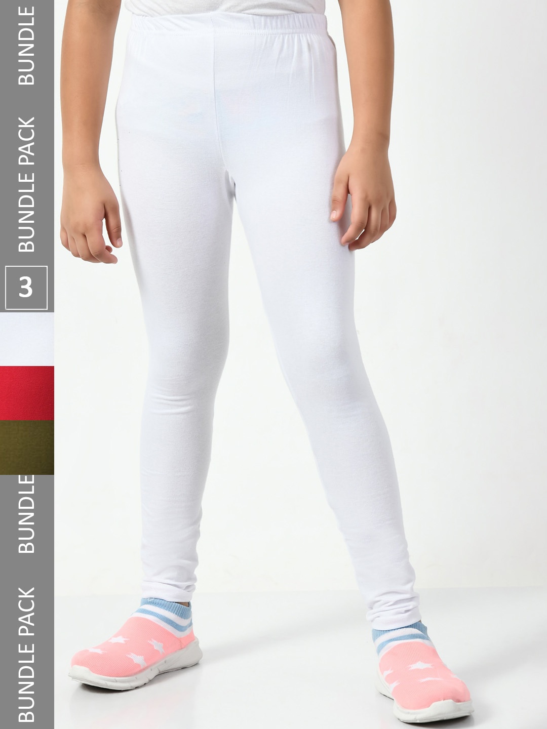 

BAESD Girls Pack Of 3 Cotton Churidar-Length Leggings, White