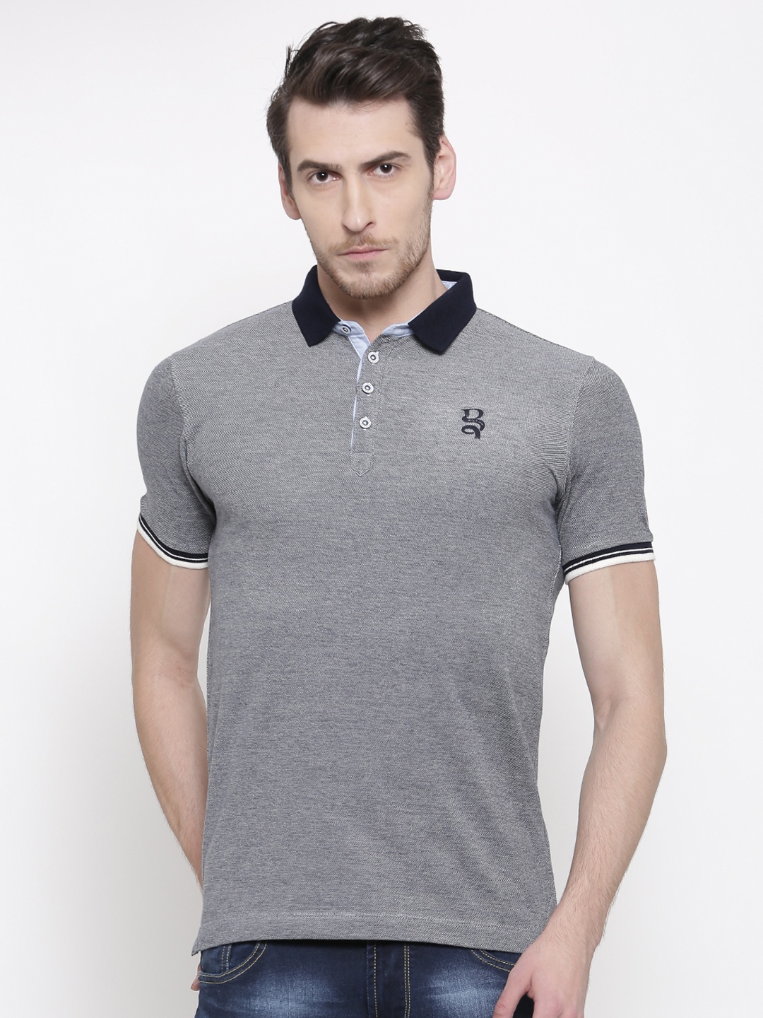 

Being Human Clothing Men Grey Polo Collar T-shirt