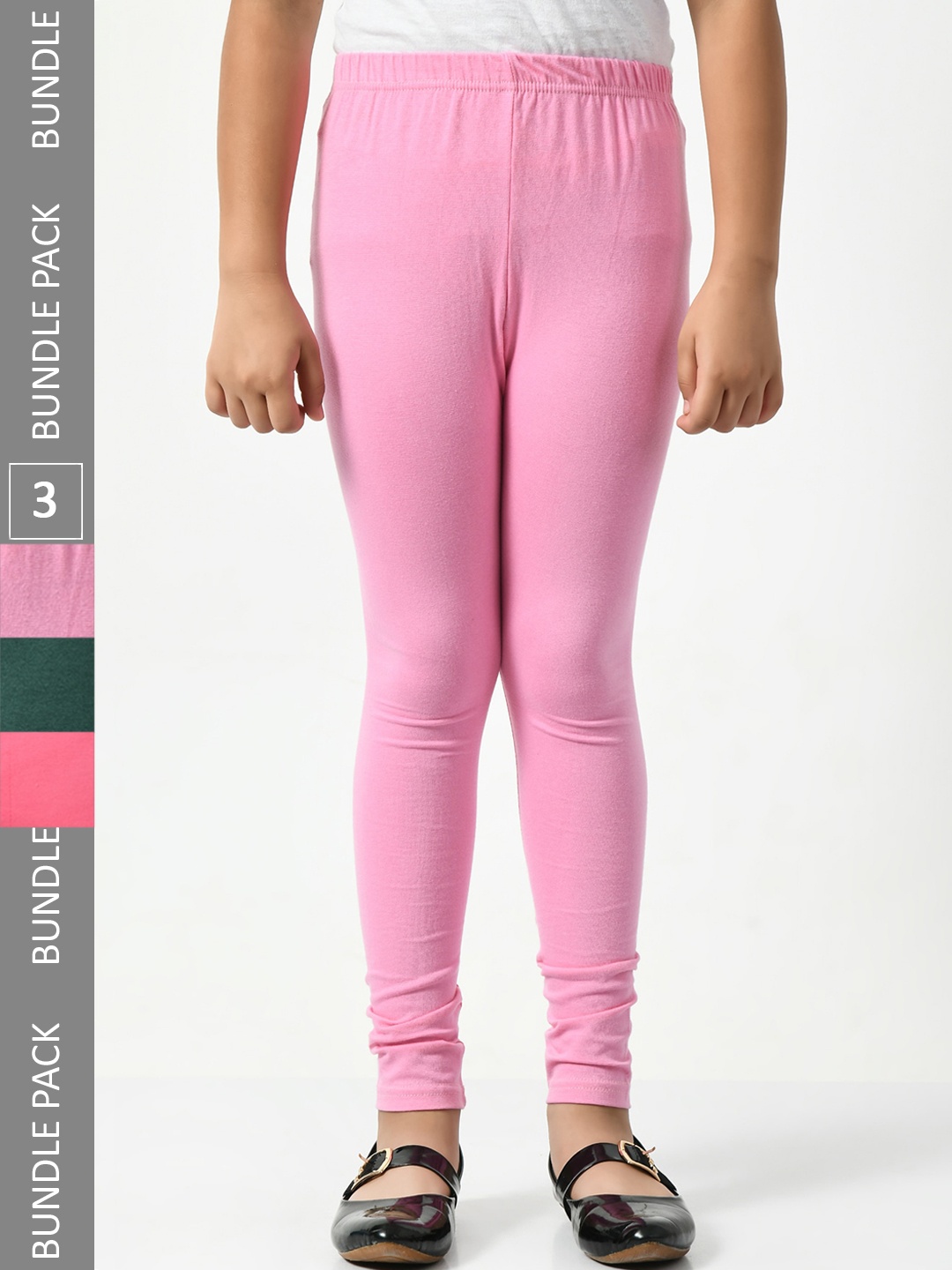 

BAESD Girls Pack Of 3 Churidar-Length Cotton Lycra Leggings, Rose