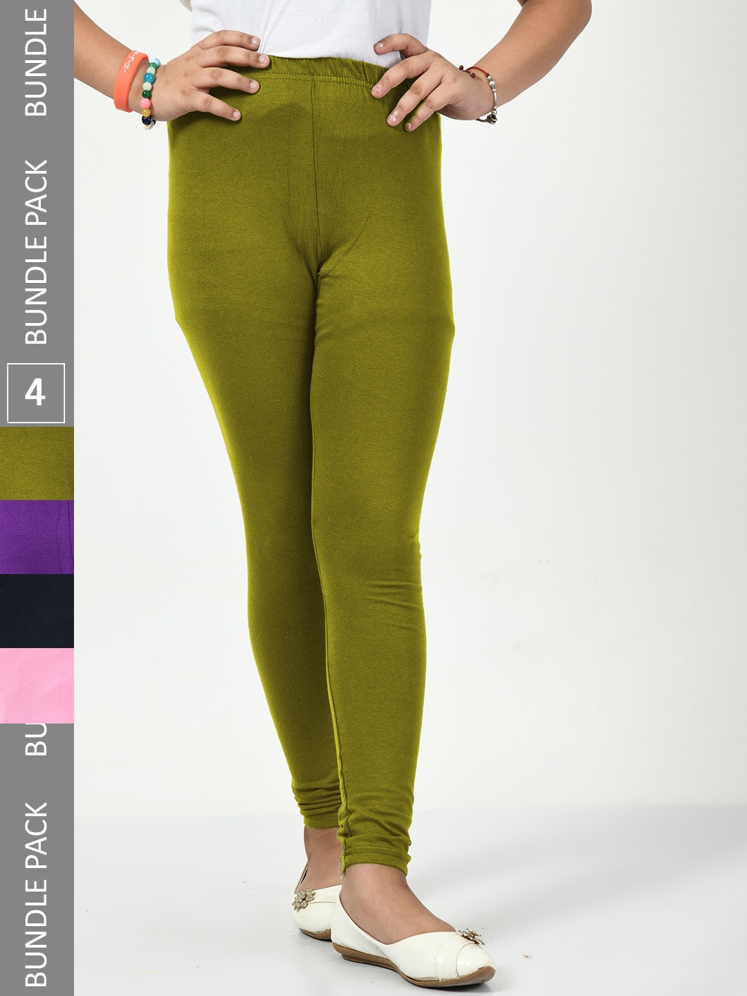 

BAESD Girls Pack of 4 Churidar-Length Leggings, Olive