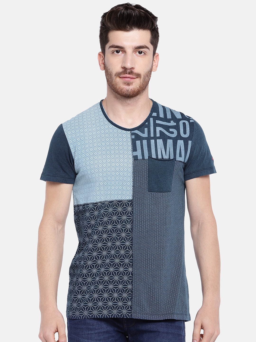 

Being Human Men Blue Printed Round Neck T-shirt