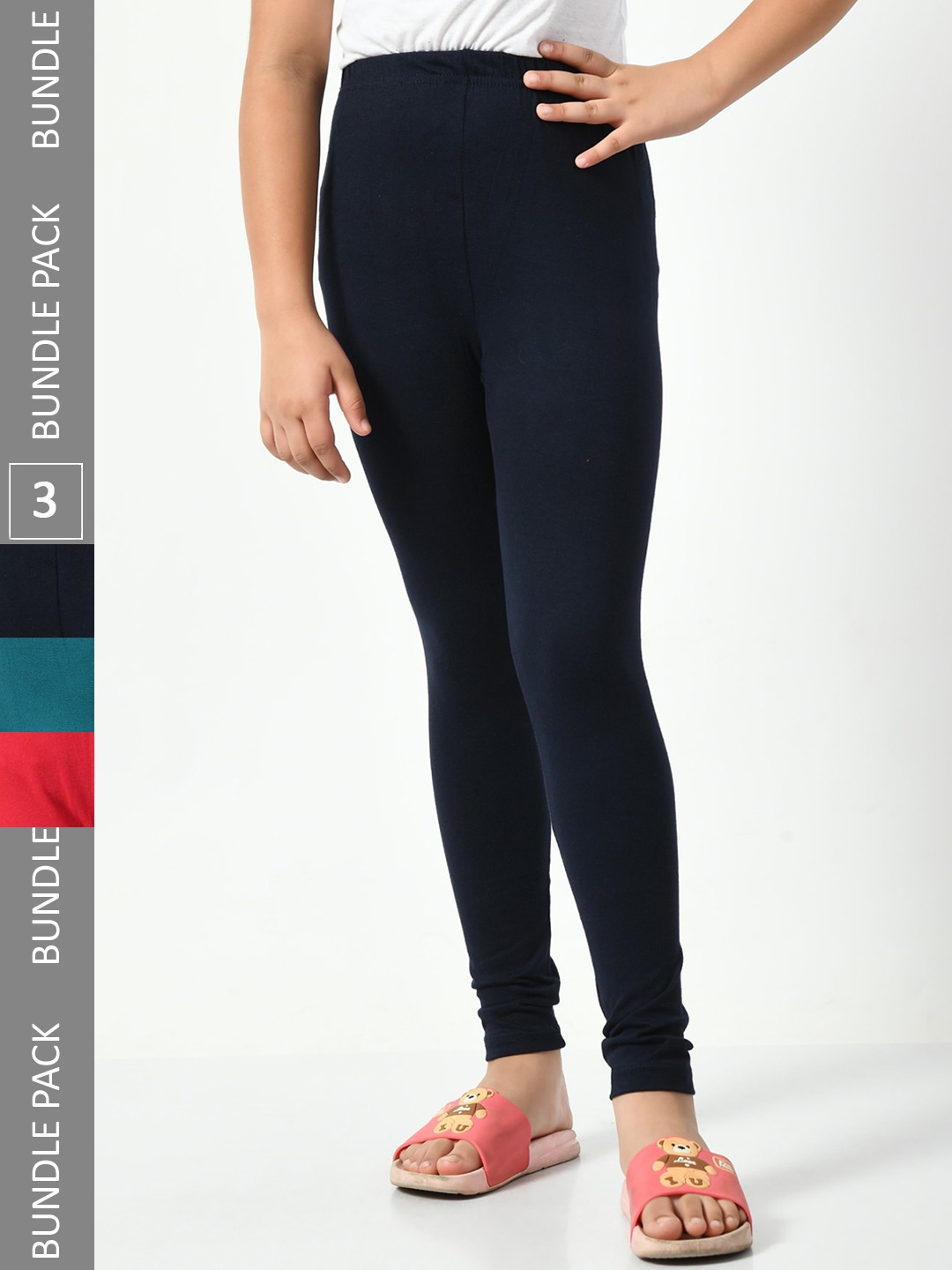 

BAESD Girls Pack Of 3 Churidar Length Leggings, Navy blue