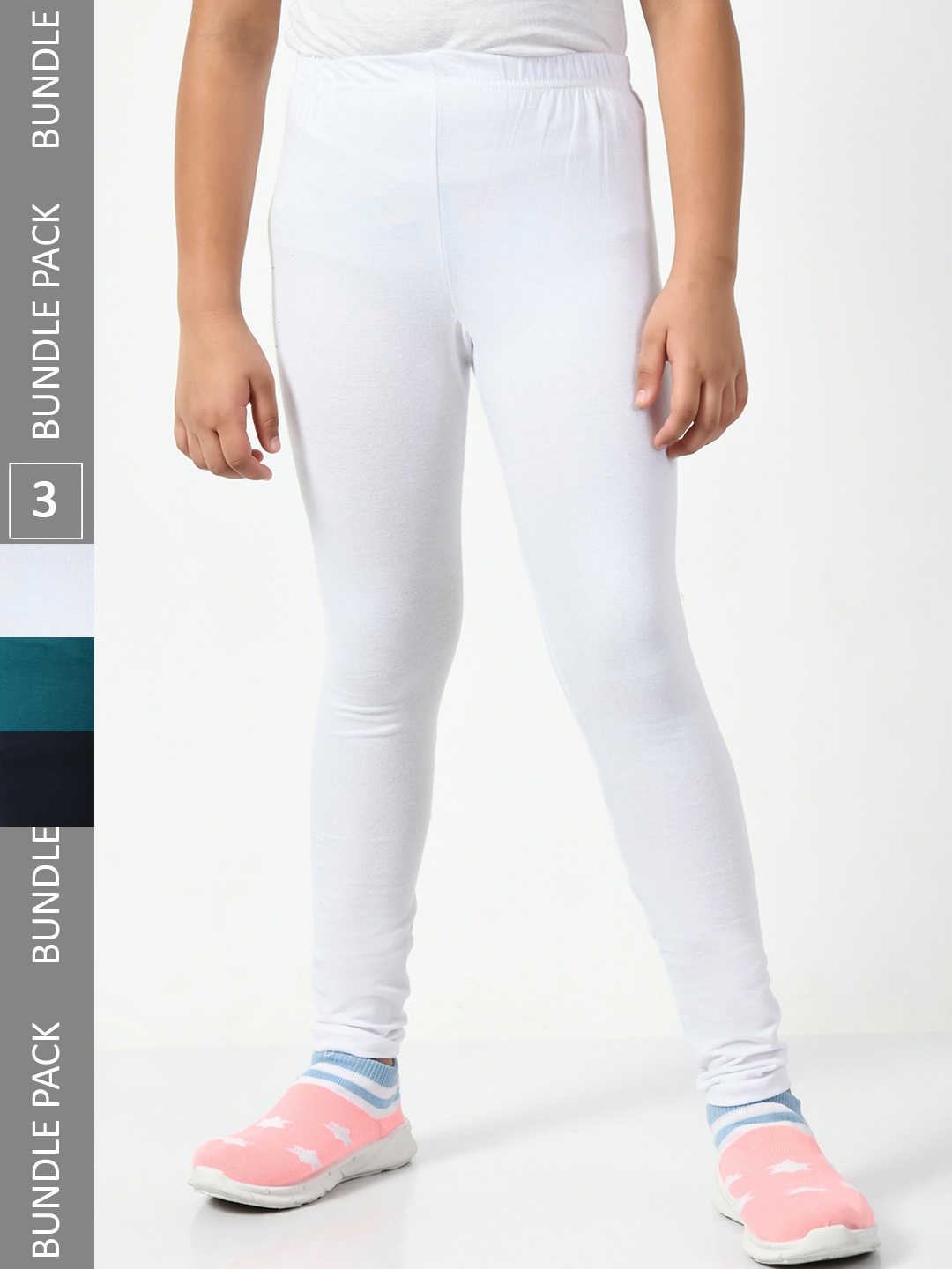 

BAESD Girls Pack Of 3 Super Soft Churidar Length Leggings, White