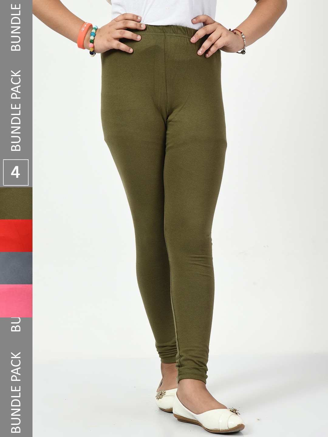

BAESD Girls Pack Of 4 Churidar-Length Leggings, Olive