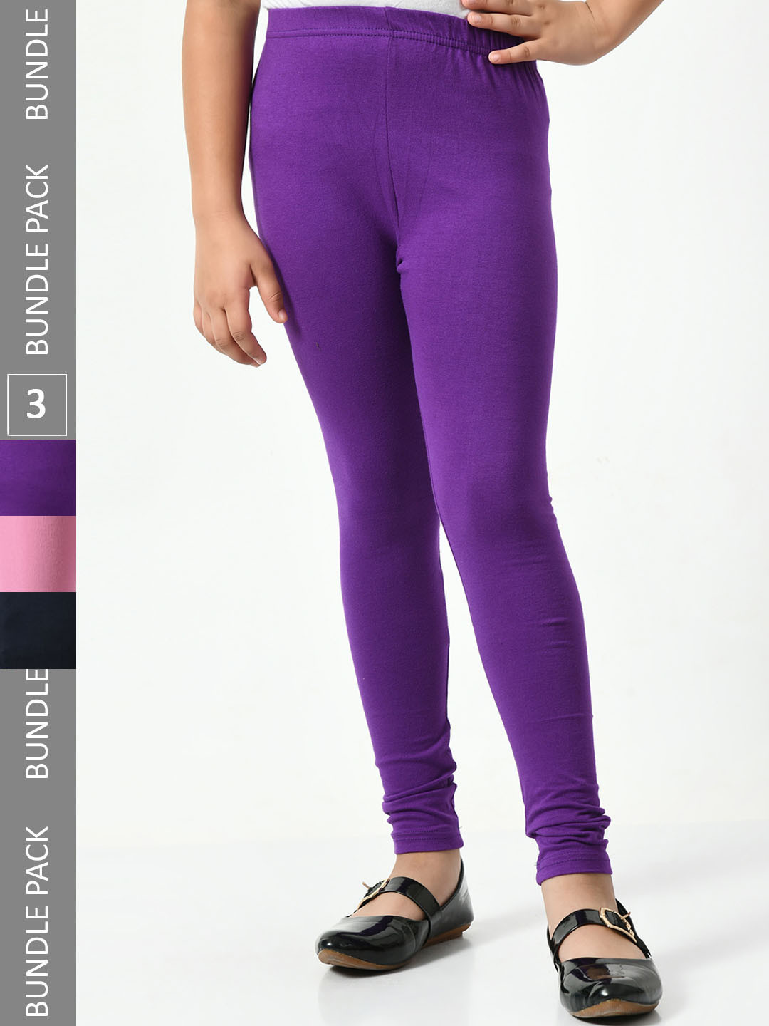 

BAESD Girls Pack Of 3 Cotton Lycra Churidar-Length Leggings, Purple