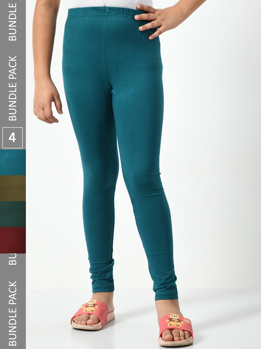

BAESD Girls Pack of 4 Churidar-Length Leggings, Teal