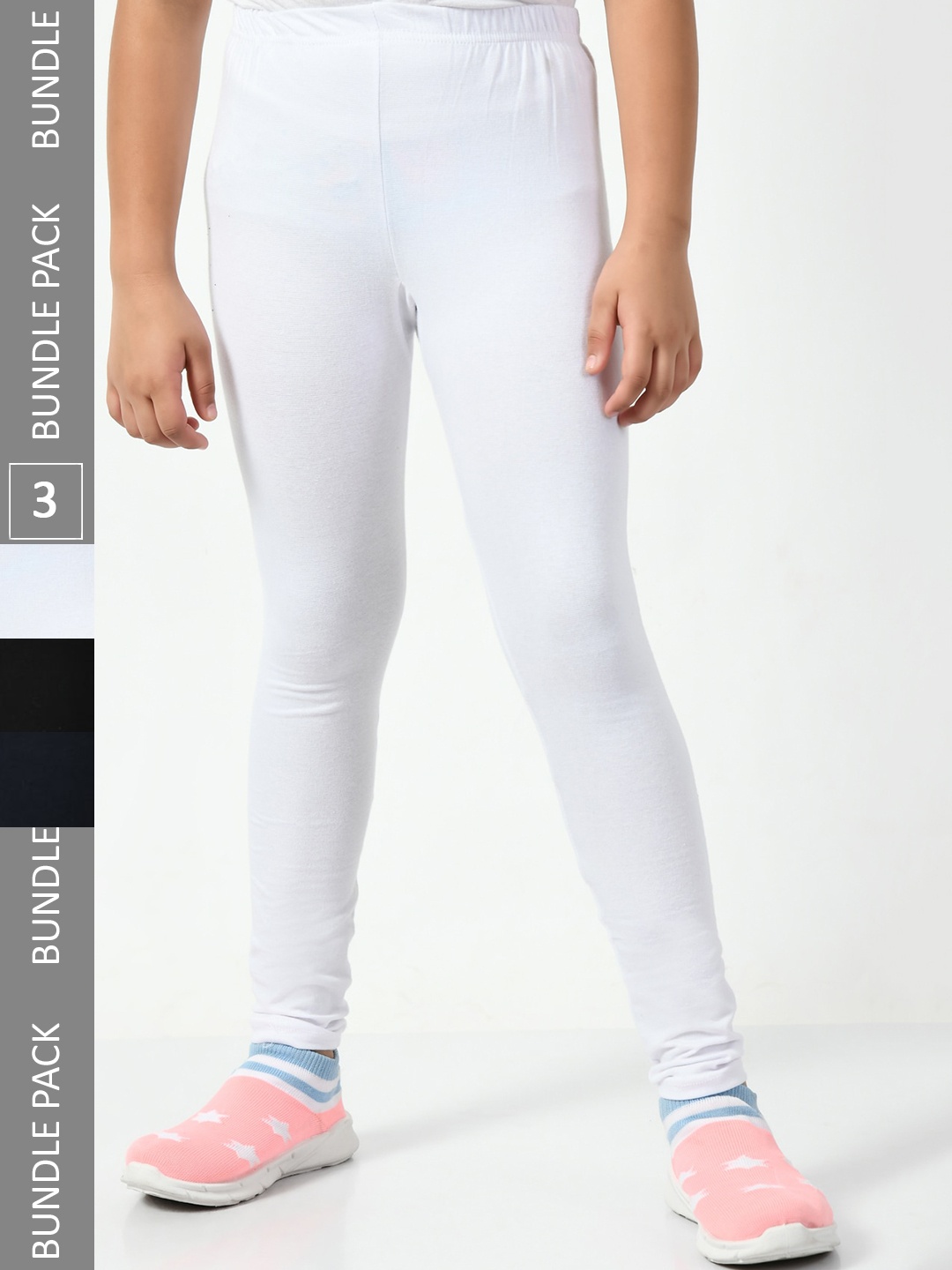 

BAESD Girls Pack of 3 Churidar-Length Leggings, White