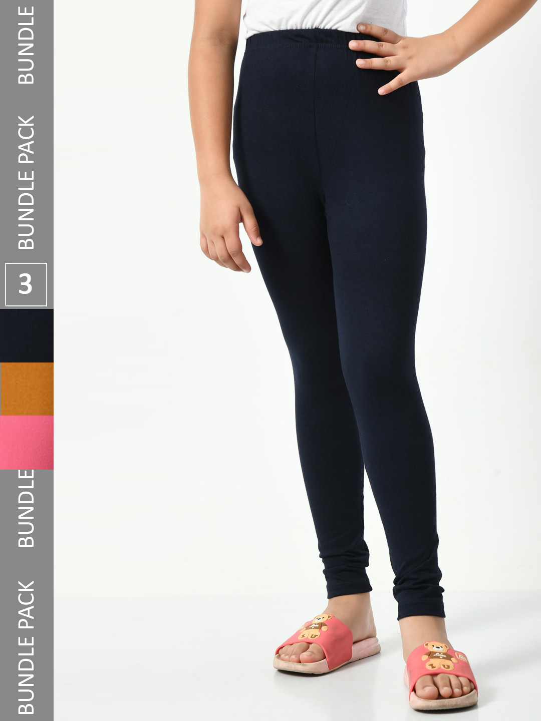 

BAESD Girls Pack Of 3 Churidar Length Leggings, Navy blue