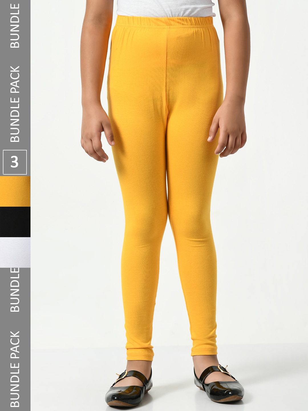 

BAESD Girls Pack Of 3 Mid-Rise Churidar-Length Leggings, Yellow