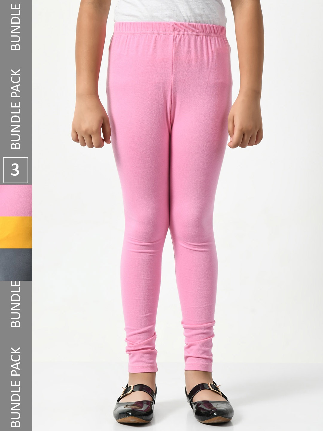

BAESD Girls Pack Of 3 Mid-Rise Churidar-Length Leggings, Pink