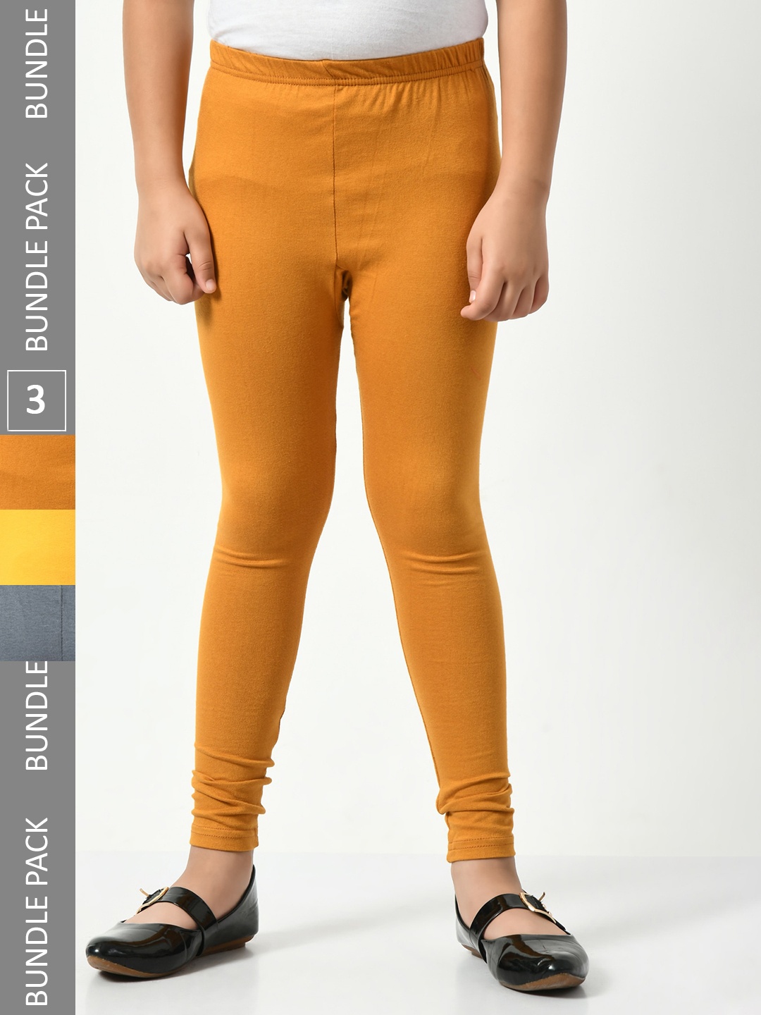 

BAESD Girls Pack Of 3 Churidar Length Cotton Leggings, Yellow
