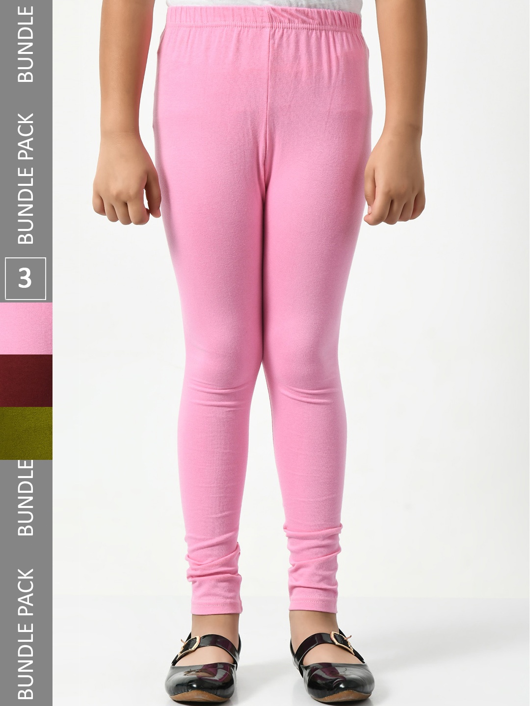 

BAESD Girls Pack Of 3 Mid-Rise Churidar-Length Leggings, Pink