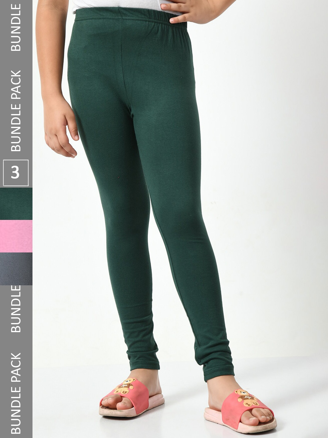

BAESD Girls Pack Of 3 Churidar-length Leggings, Green