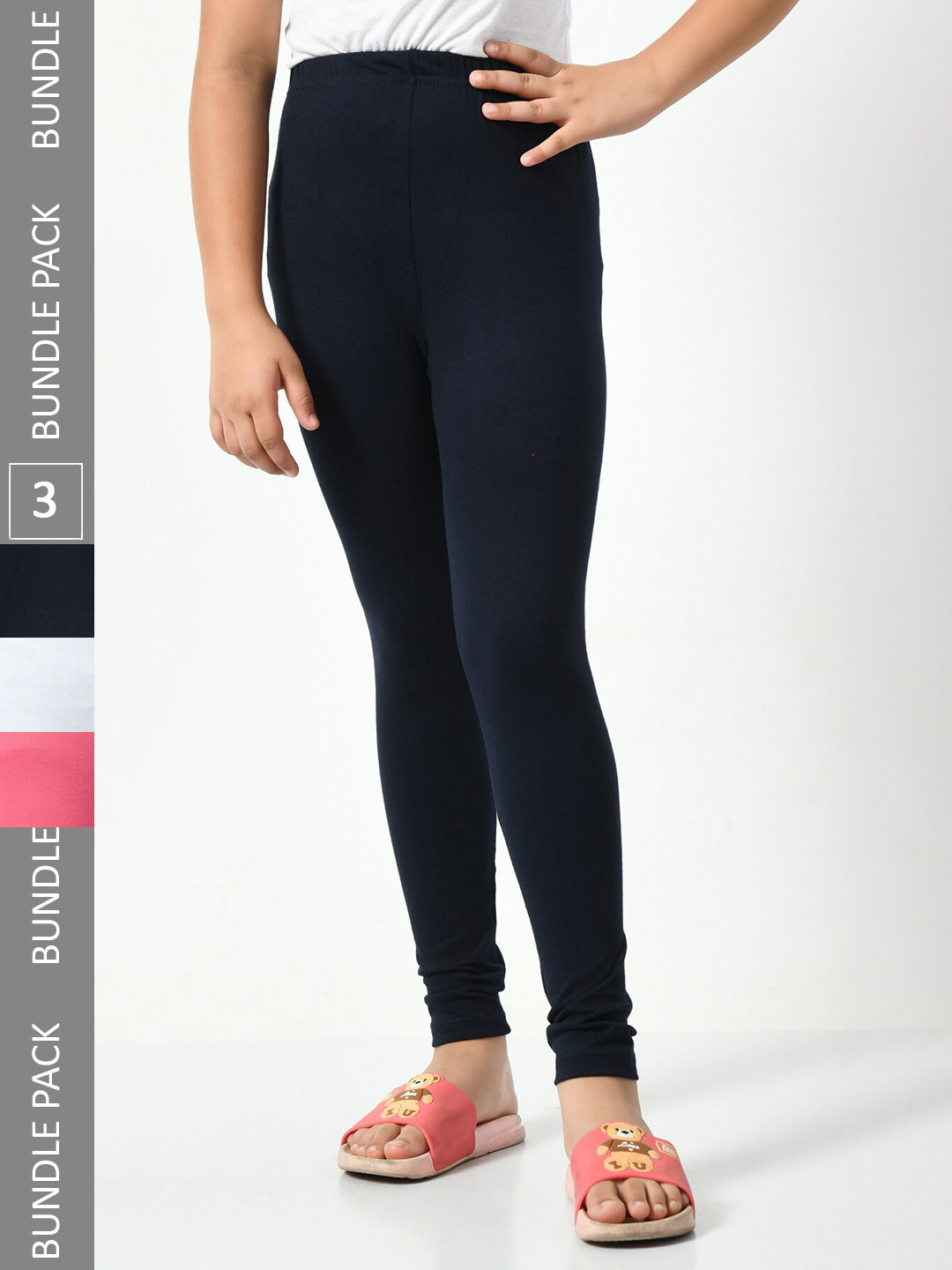 

BAESD Girls Pack Of 3 Churidar-Length Leggings, Navy blue